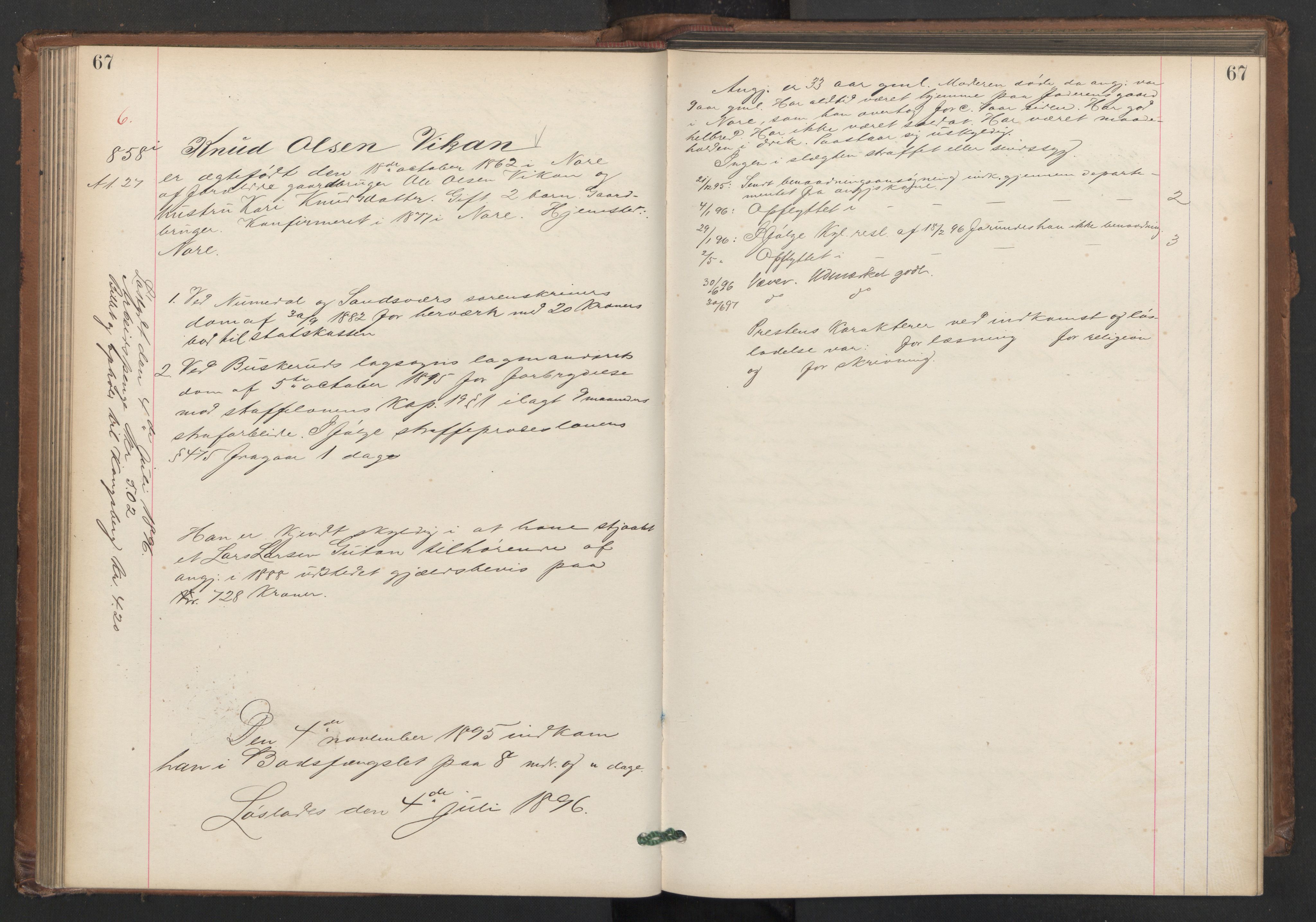 Botsfengslet, AV/RA-S-1539/D/Db/Dbb/L0030: 792i - 86j, 1895, p. 67
