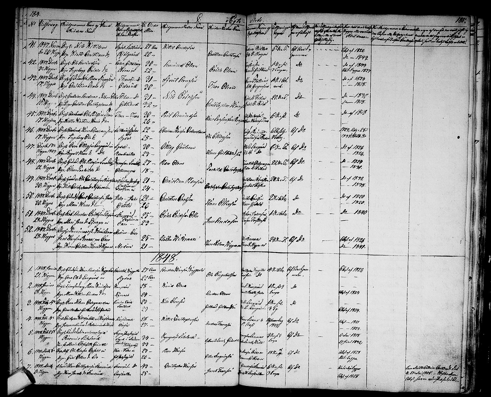 Modum kirkebøker, AV/SAKO-A-234/G/Ga/L0005: Parish register (copy) no. I 5, 1847-1853, p. 184-185