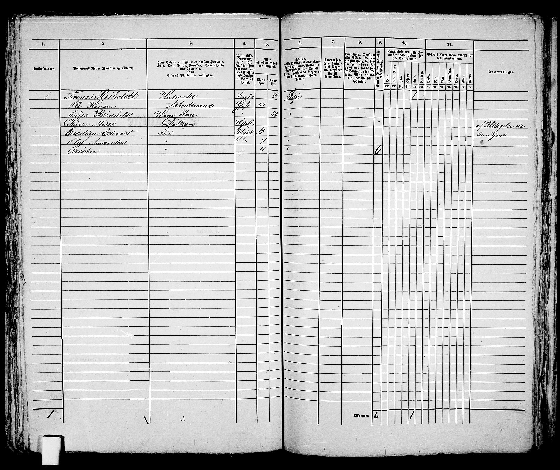 RA, 1865 census for Skien, 1865, p. 254