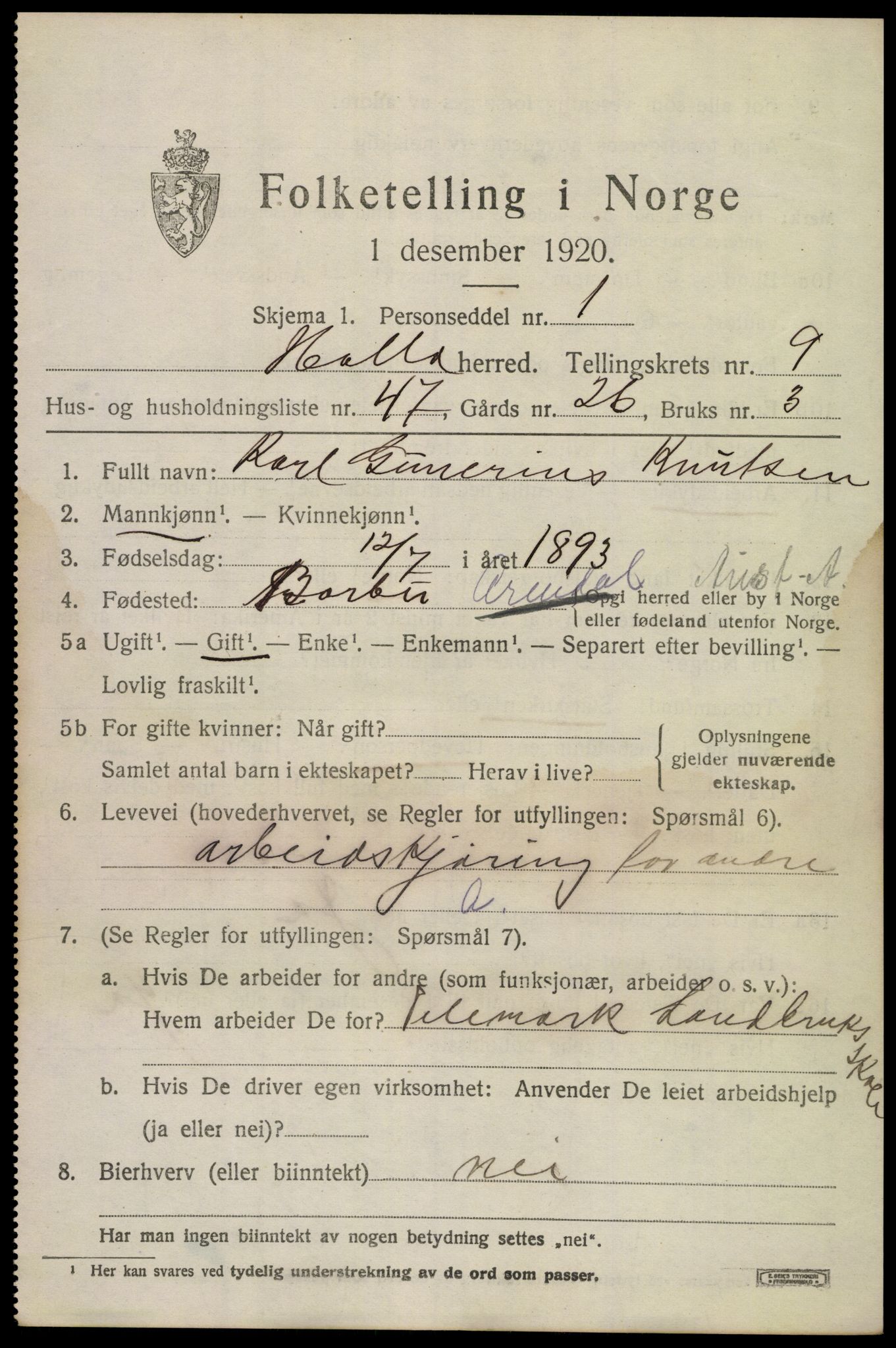 SAKO, 1920 census for Holla, 1920, p. 6027