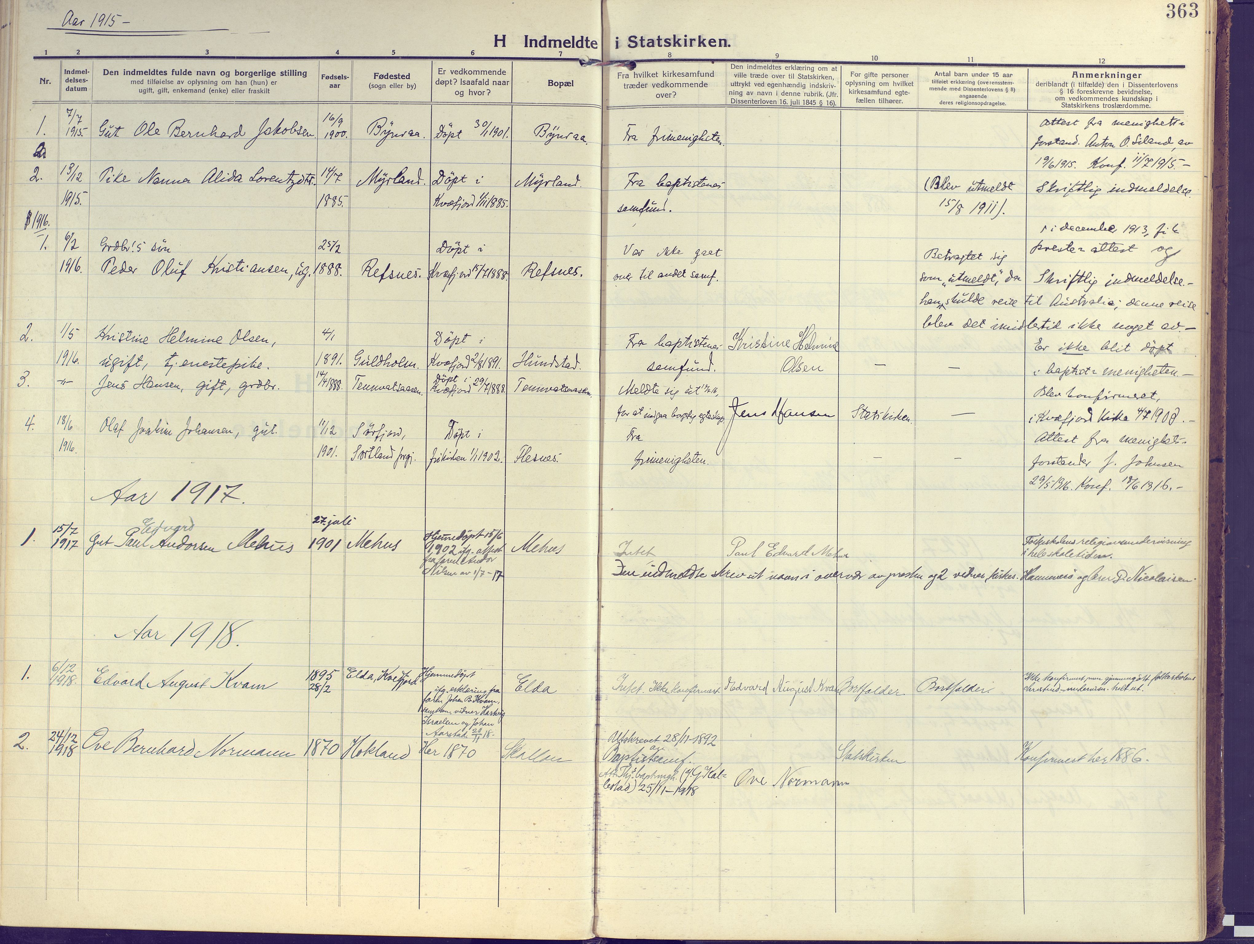 Kvæfjord sokneprestkontor, SATØ/S-1323/G/Ga/Gaa/L0007kirke: Parish register (official) no. 7, 1915-1931, p. 363