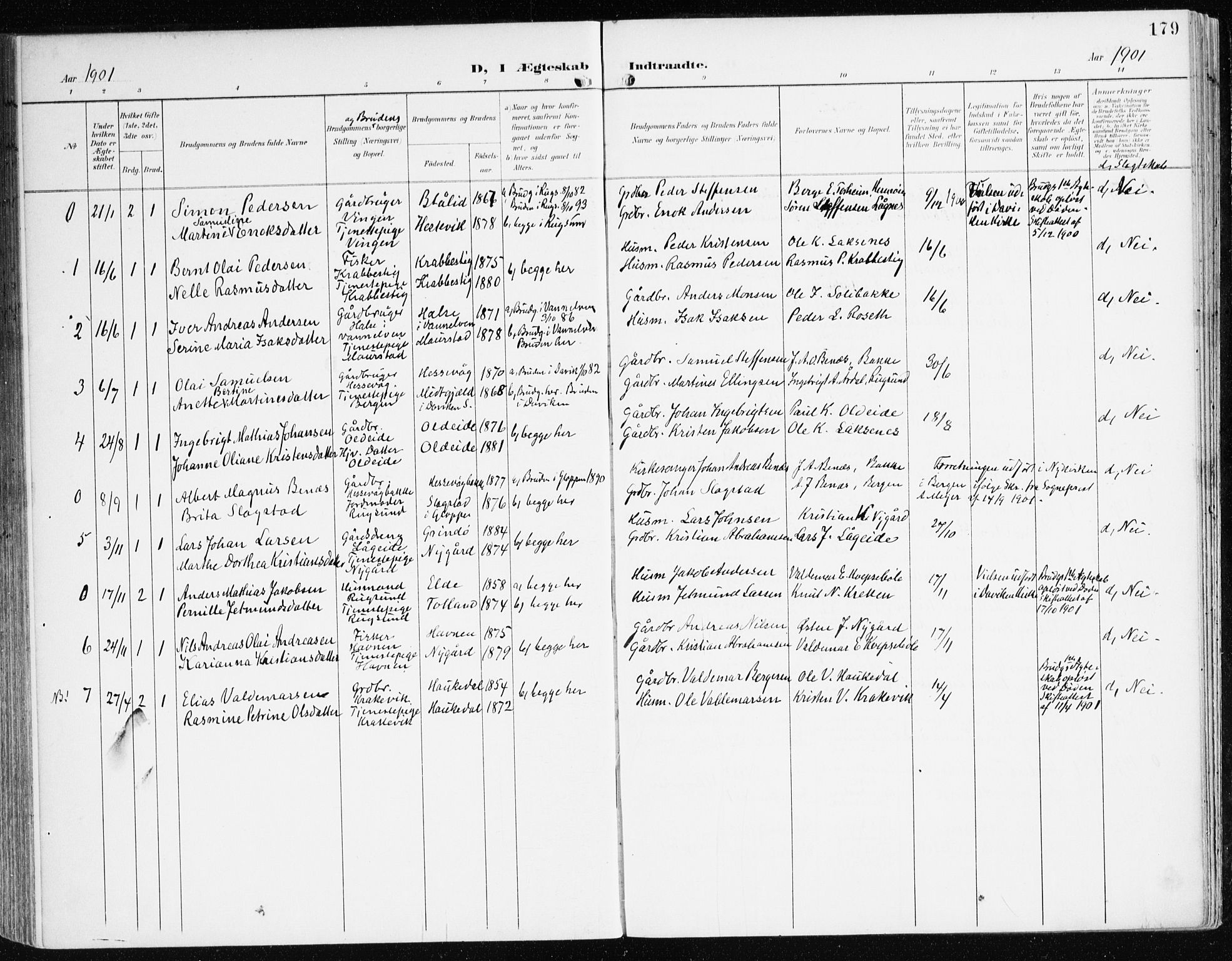 Davik sokneprestembete, AV/SAB-A-79701/H/Haa/Haad/L0002: Parish register (official) no. D 2, 1901-1930, p. 179