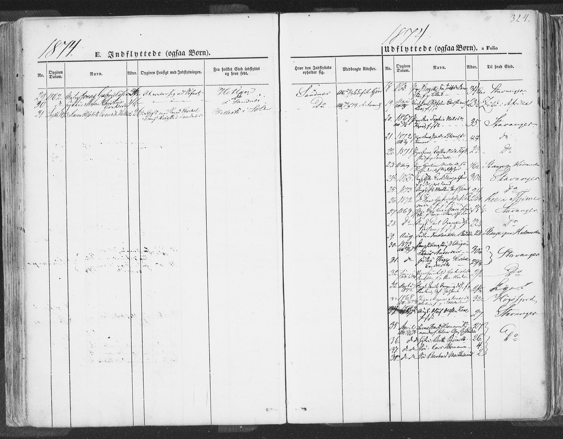 Høyland sokneprestkontor, SAST/A-101799/001/30BA/L0009: Parish register (official) no. A 9.2, 1857-1877, p. 324