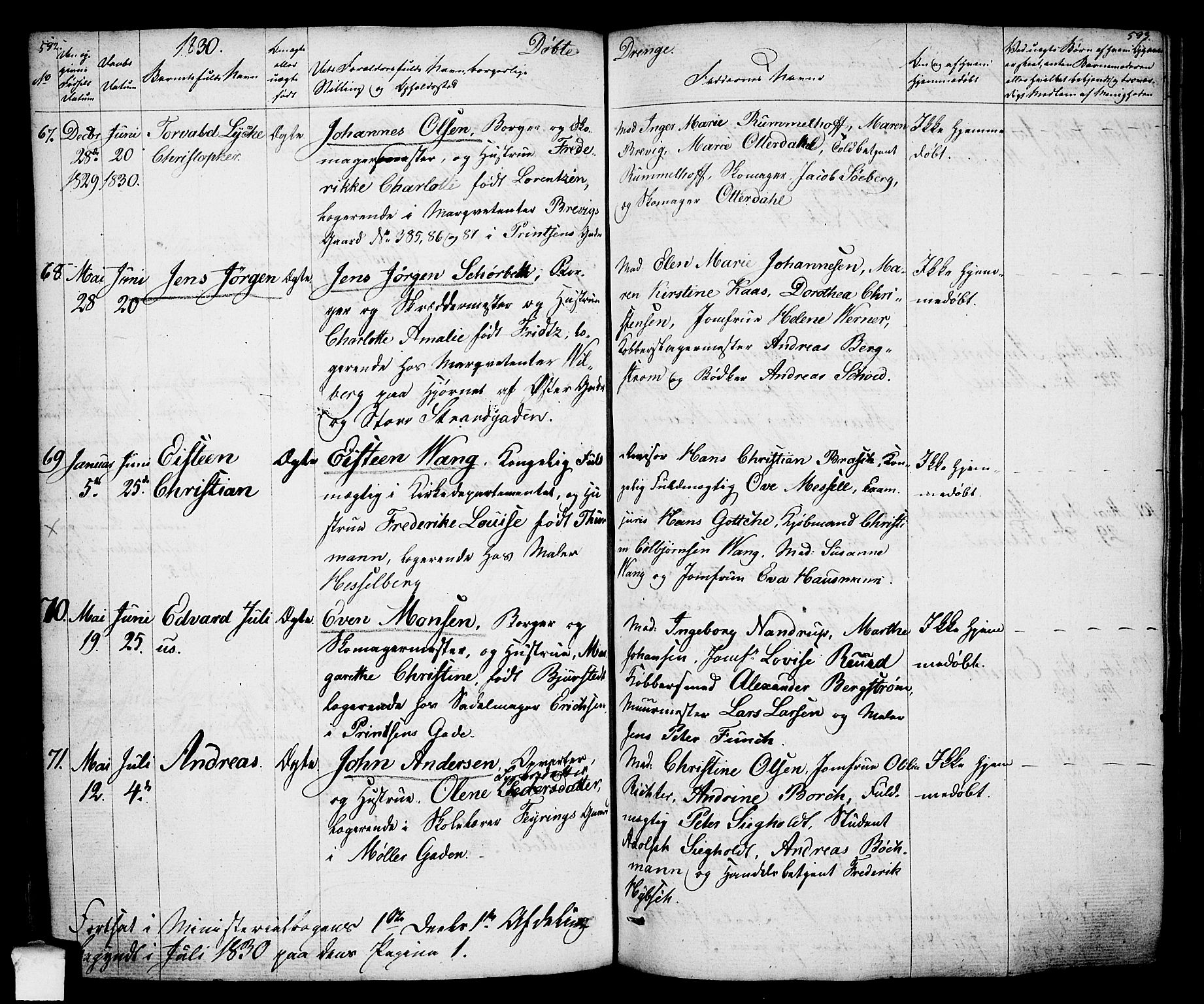 Oslo domkirke Kirkebøker, AV/SAO-A-10752/F/Fa/L0010: Parish register (official) no. 10, 1824-1830, p. 592-593