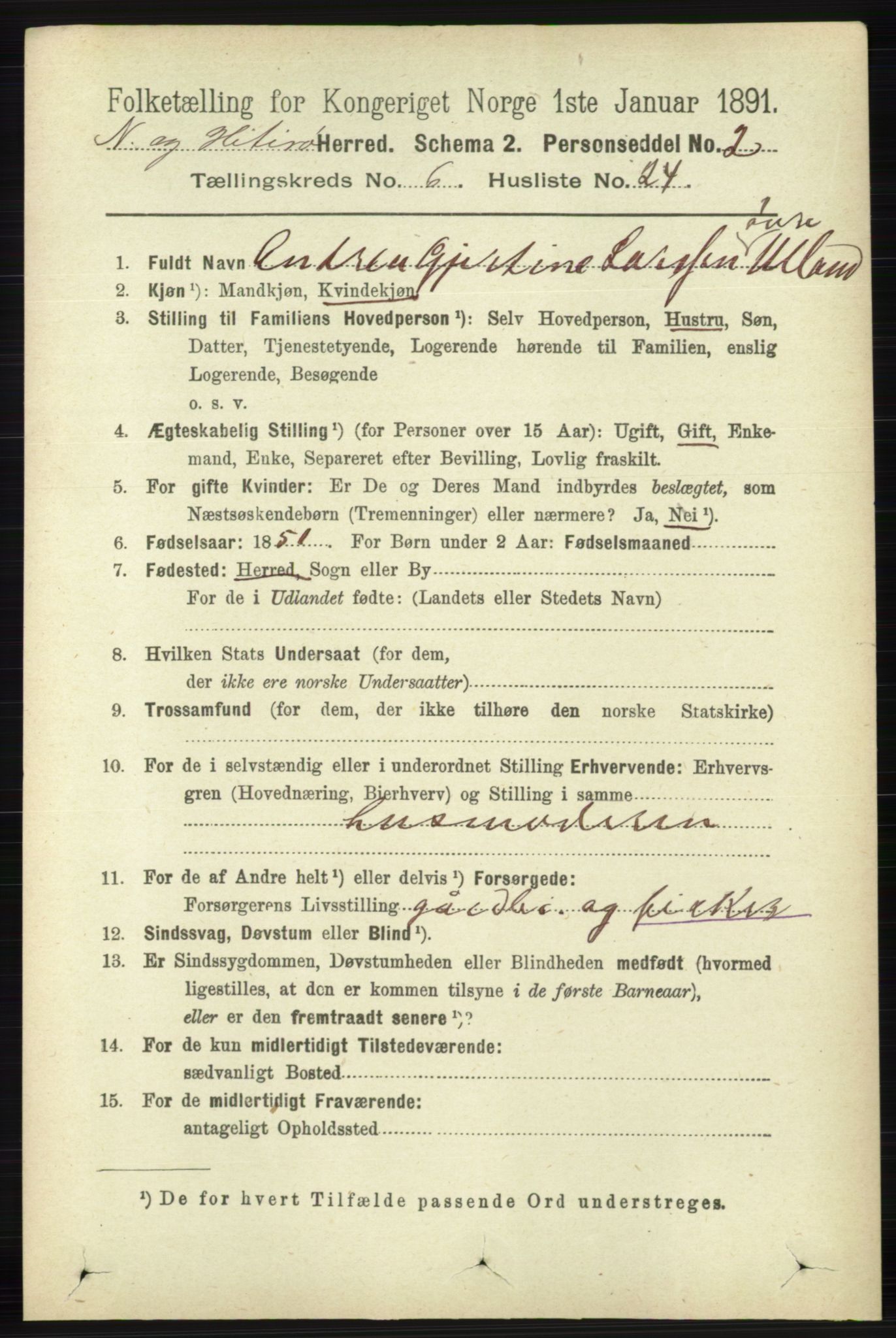 RA, 1891 census for 1043 Hidra og Nes, 1891, p. 2381