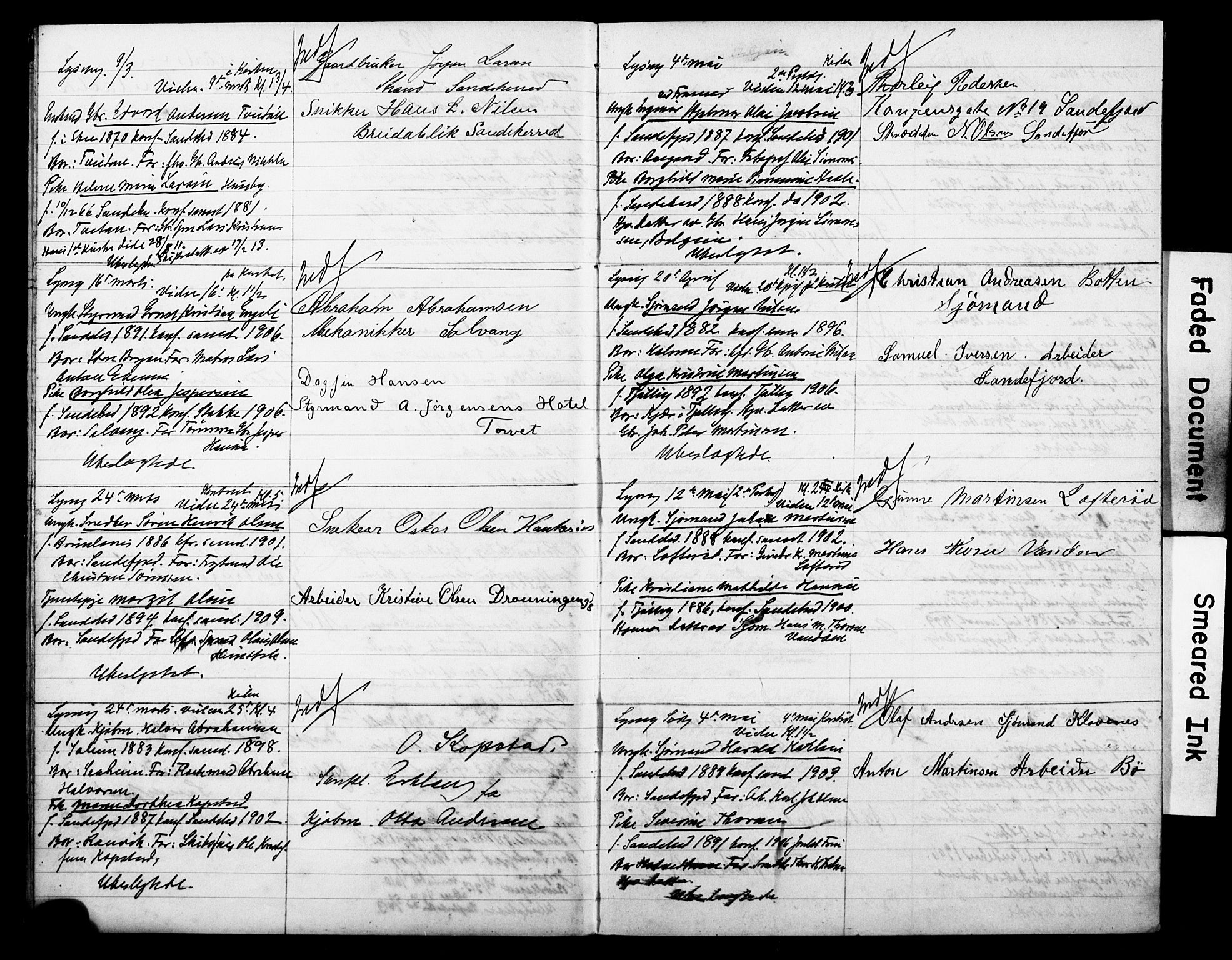 Sandar kirkebøker, AV/SAKO-A-243/H/Ha/L0004: Banns register no. 4, 1911-1917