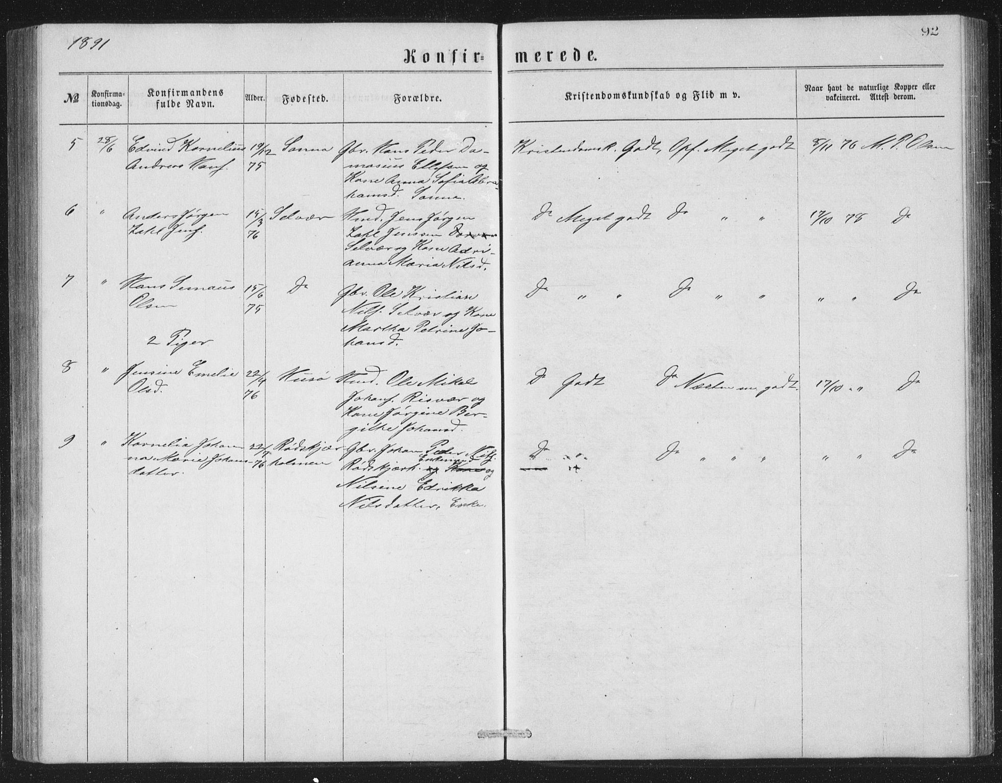 Ministerialprotokoller, klokkerbøker og fødselsregistre - Nordland, AV/SAT-A-1459/840/L0582: Parish register (copy) no. 840C02, 1874-1900, p. 92