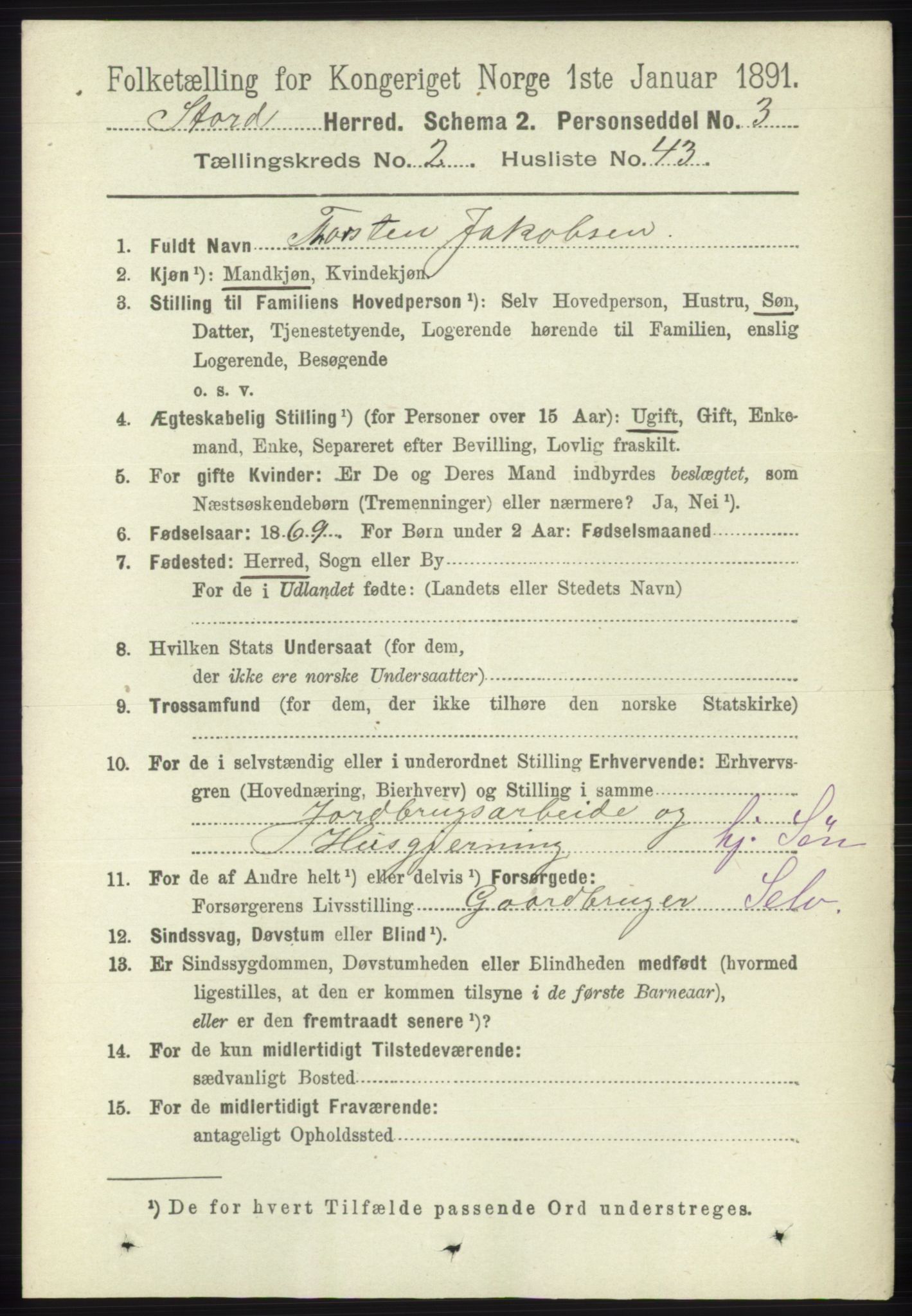 RA, 1891 census for 1221 Stord, 1891, p. 460