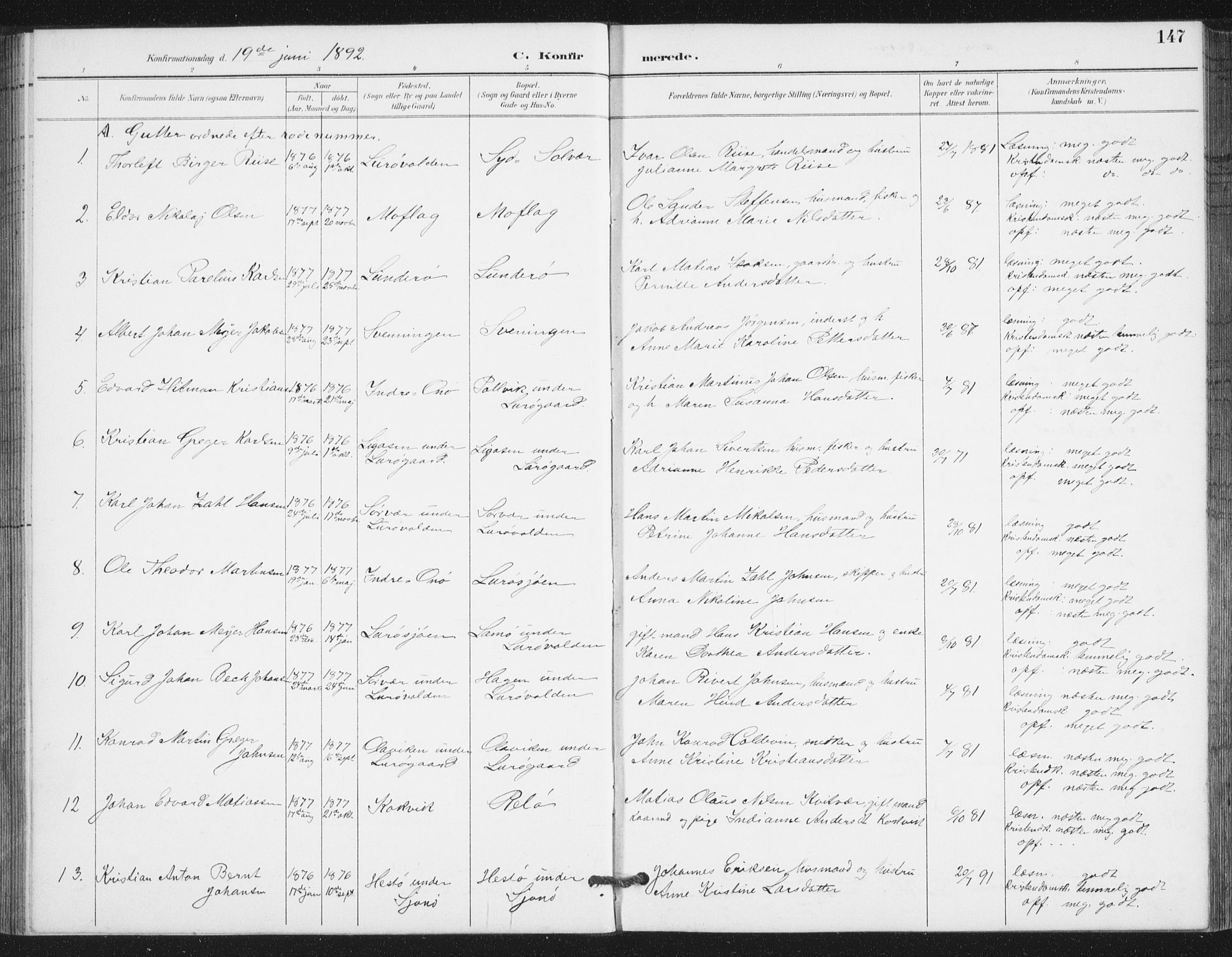 Ministerialprotokoller, klokkerbøker og fødselsregistre - Nordland, SAT/A-1459/839/L0573: Parish register (copy) no. 839C03, 1892-1917, p. 147