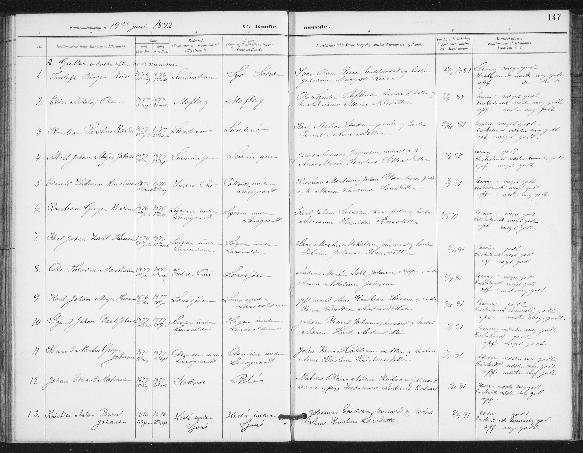 Ministerialprotokoller, klokkerbøker og fødselsregistre - Nordland, AV/SAT-A-1459/839/L0573: Parish register (copy) no. 839C03, 1892-1917, p. 147