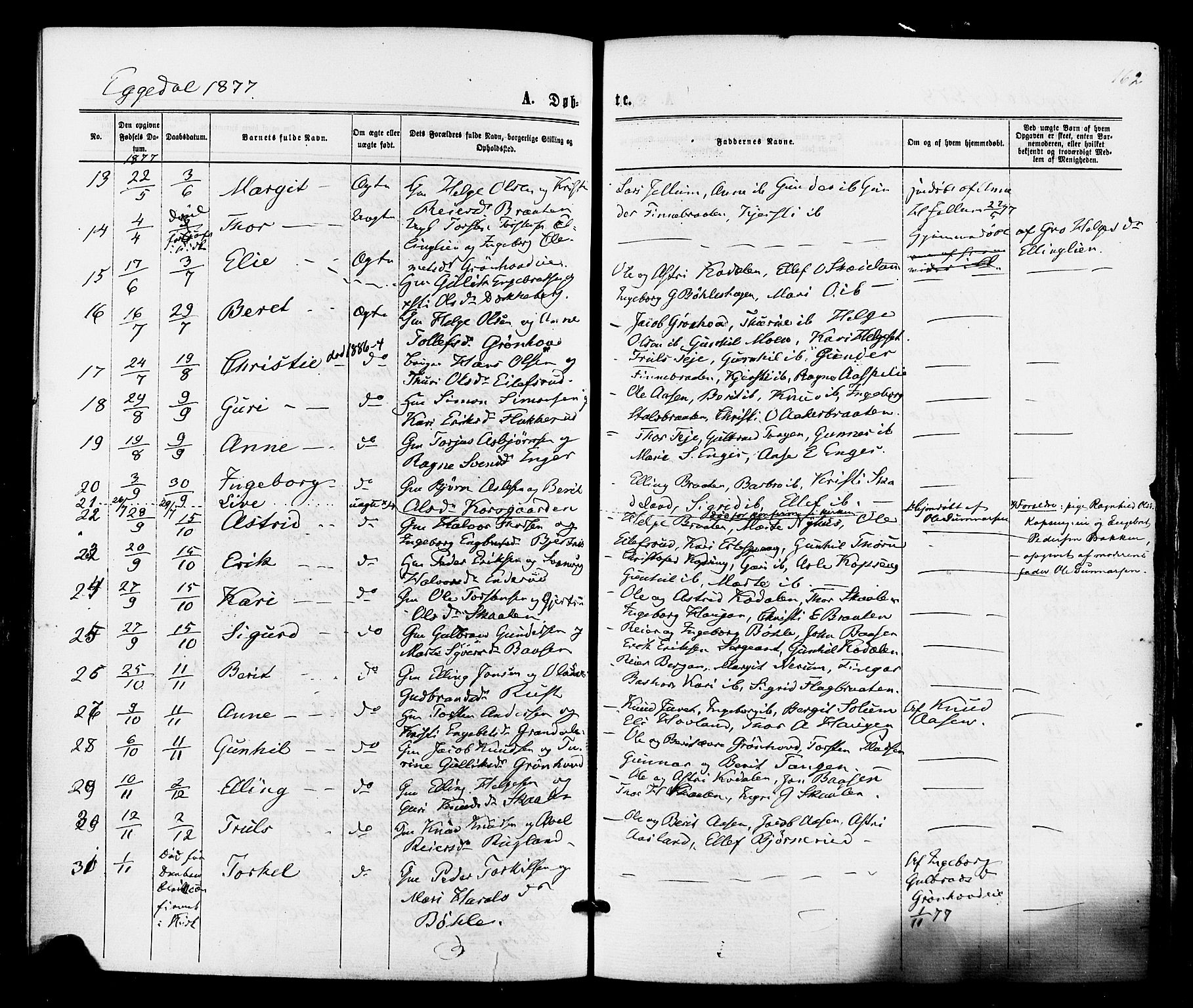Sigdal kirkebøker, SAKO/A-245/F/Fa/L0010: Parish register (official) no. I 10 /3, 1872-1878, p. 162