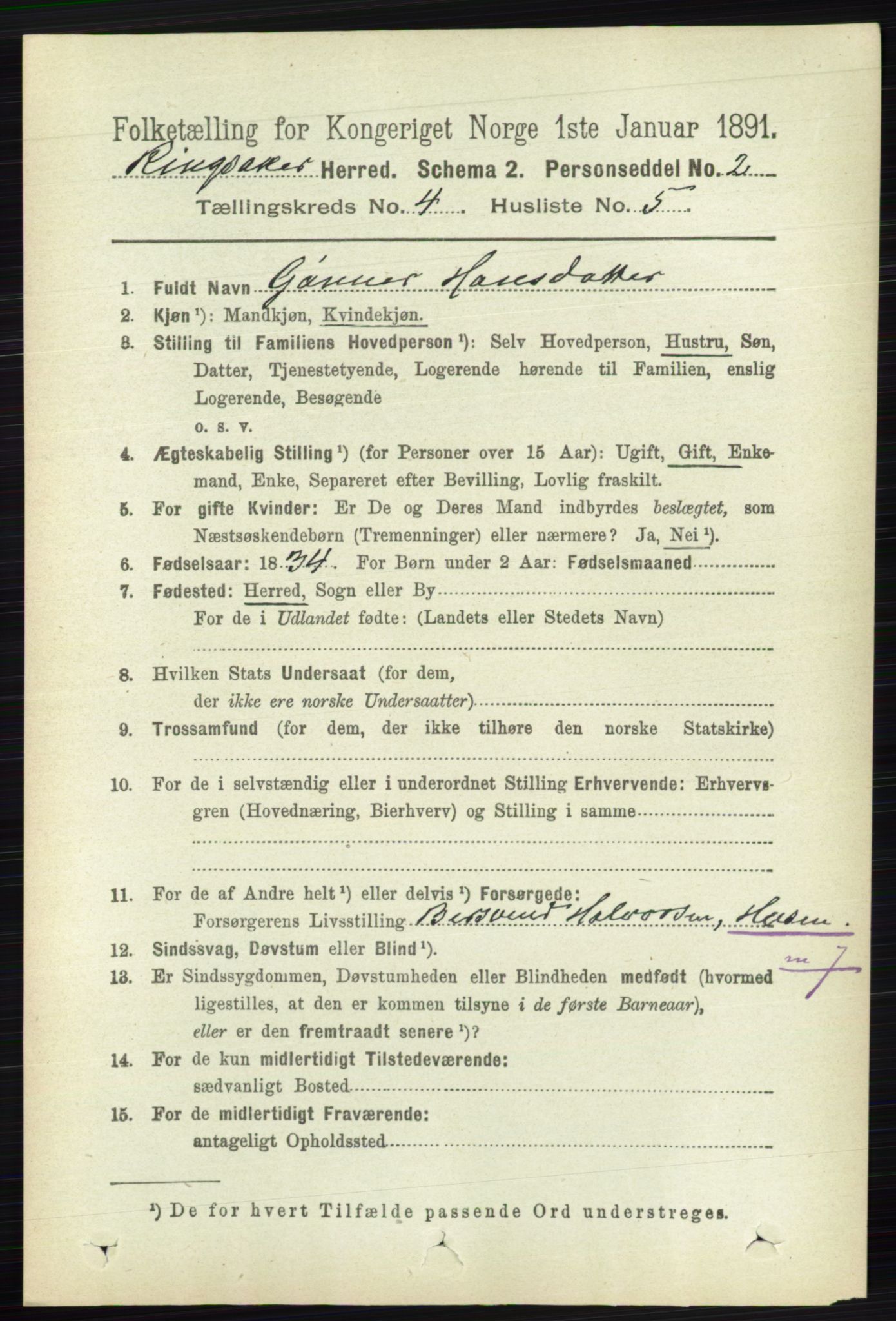 RA, 1891 census for 0412 Ringsaker, 1891, p. 1796