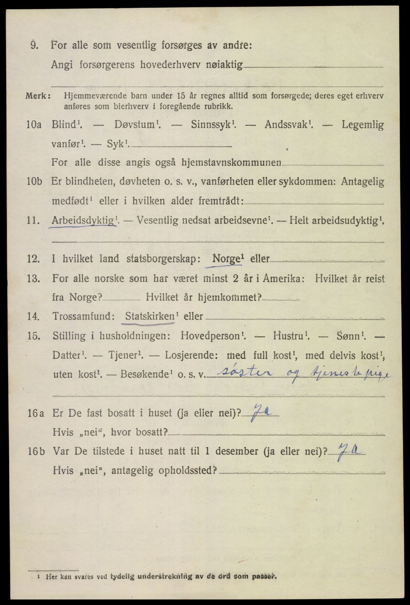 SAK, 1920 census for Hornnes, 1920, p. 1638
