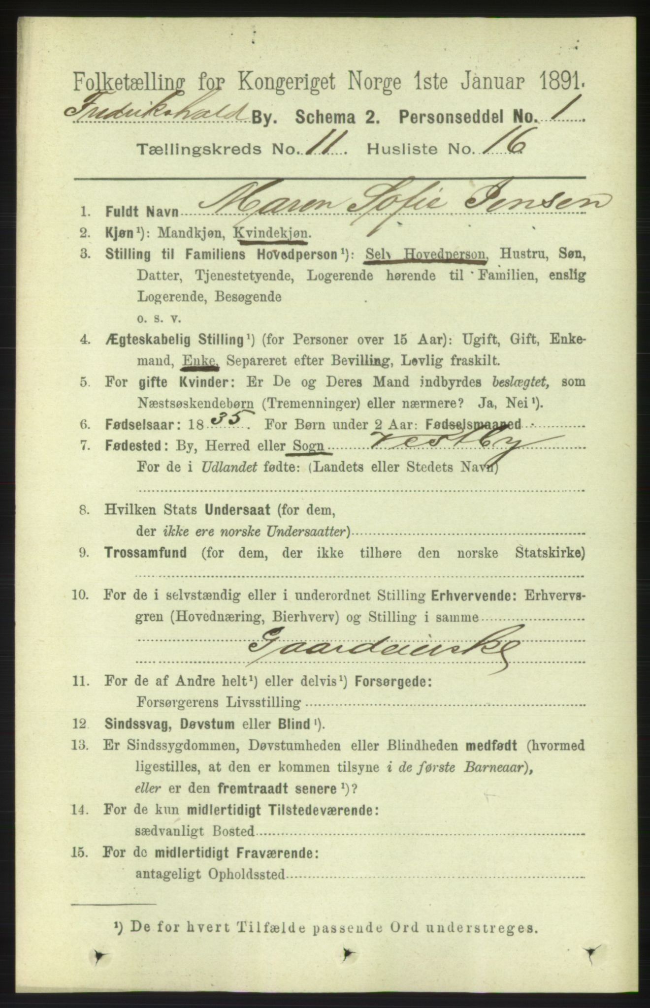 RA, 1891 census for 0101 Fredrikshald, 1891, p. 7838