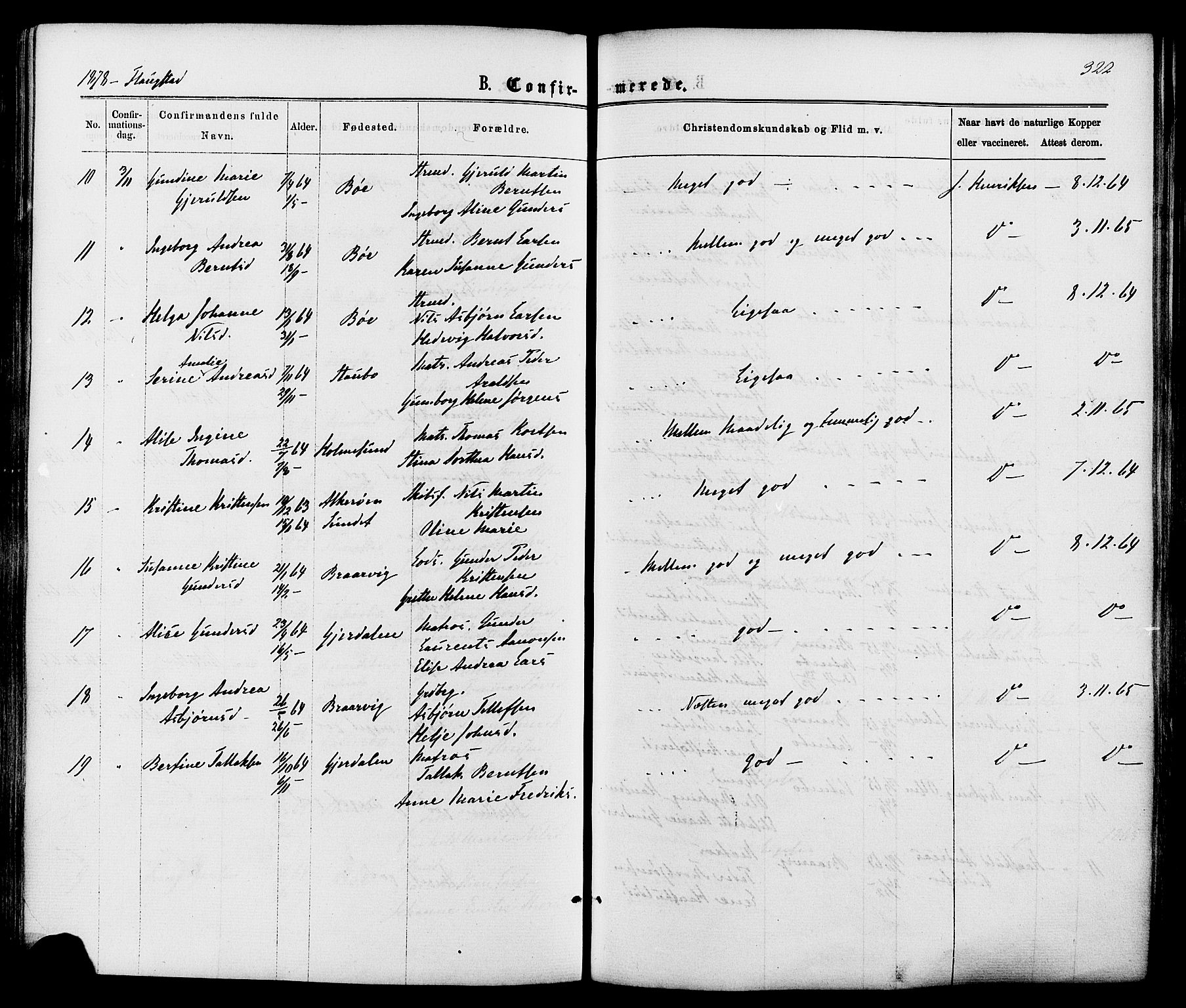 Dypvåg sokneprestkontor, SAK/1111-0007/F/Fa/Faa/L0007: Parish register (official) no. A 7 /2, 1877-1884, p. 322