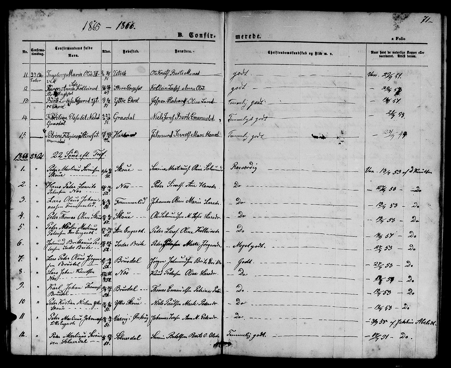 Ministerialprotokoller, klokkerbøker og fødselsregistre - Møre og Romsdal, AV/SAT-A-1454/524/L0364: Parish register (copy) no. 524C05, 1865-1879, p. 71