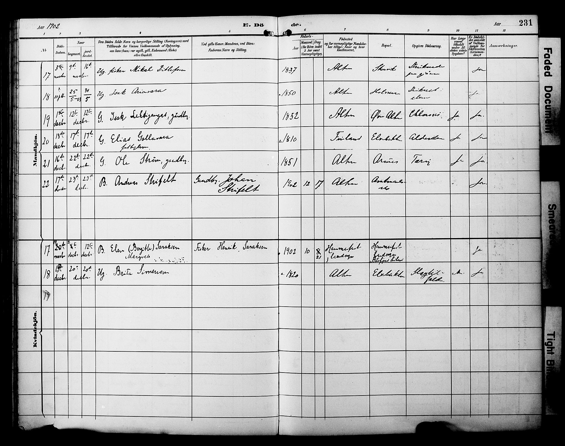 Alta sokneprestkontor, SATØ/S-1338/H/Ha/L0003.kirke: Parish register (official) no. 3, 1892-1904, p. 231