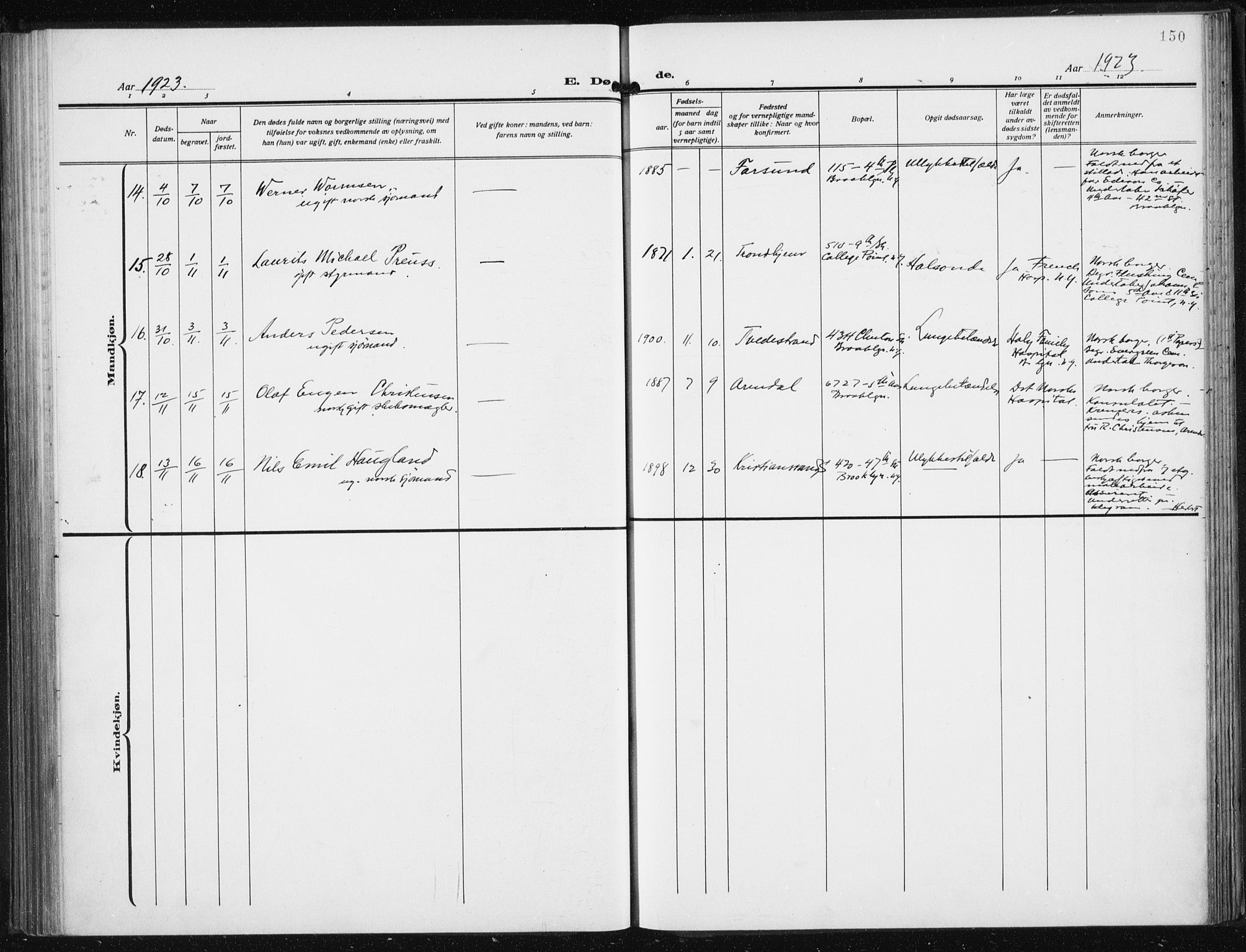 Den norske sjømannsmisjon i utlandet/New York, SAB/SAB/PA-0110/H/Ha/L0008: Parish register (official) no. A 8, 1923-1935, p. 150