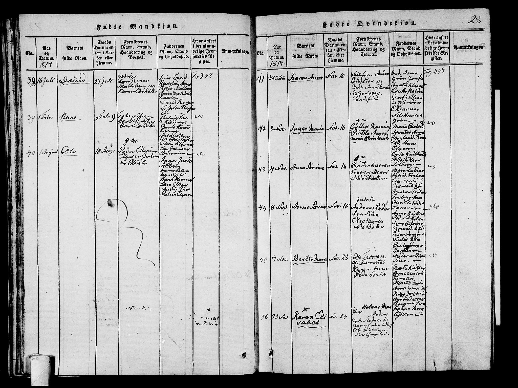 Sandar kirkebøker, SAKO/A-243/G/Ga/L0001: Parish register (copy) no. 1, 1814-1835, p. 28