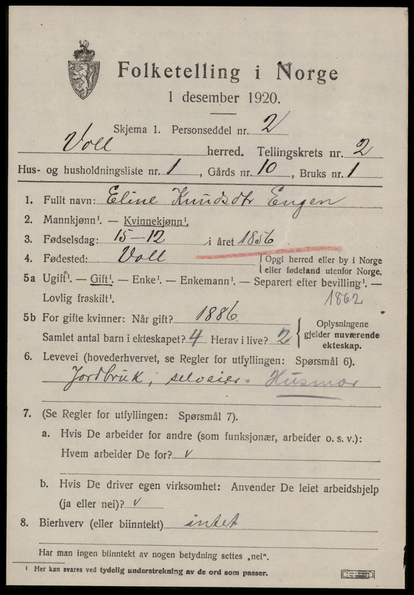 SAT, 1920 census for Voll, 1920, p. 799