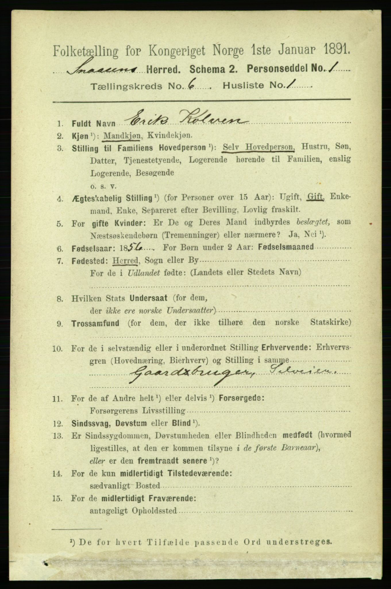 RA, 1891 census for 1736 Snåsa, 1891, p. 1886