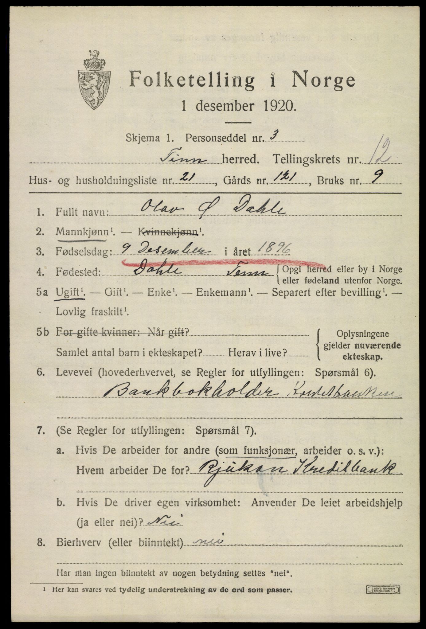 SAKO, 1920 census for Tinn, 1920, p. 7954