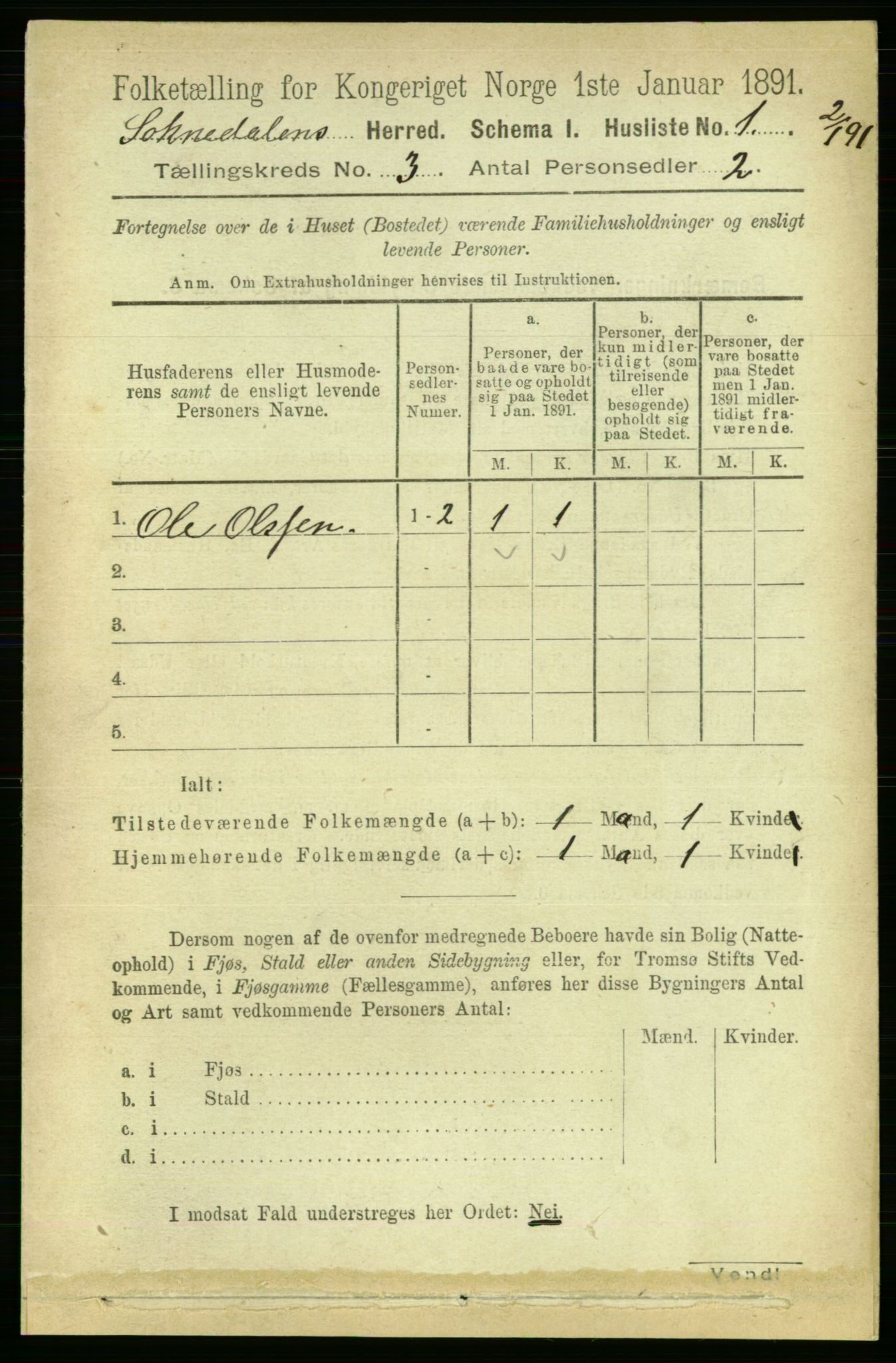 RA, 1891 census for 1649 Soknedal, 1891, p. 1096