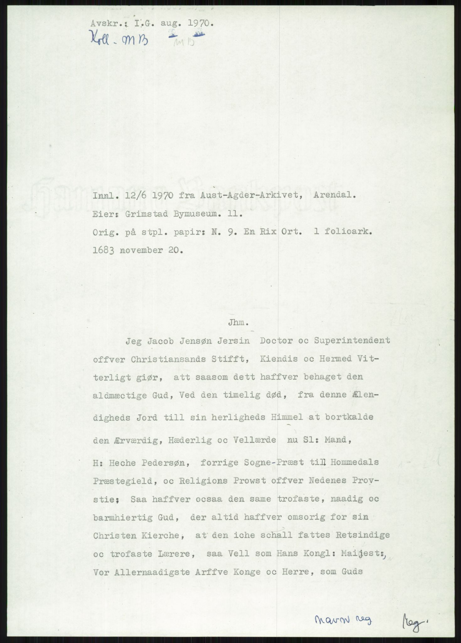 Samlinger til kildeutgivelse, Diplomavskriftsamlingen, AV/RA-EA-4053/H/Ha, p. 2465