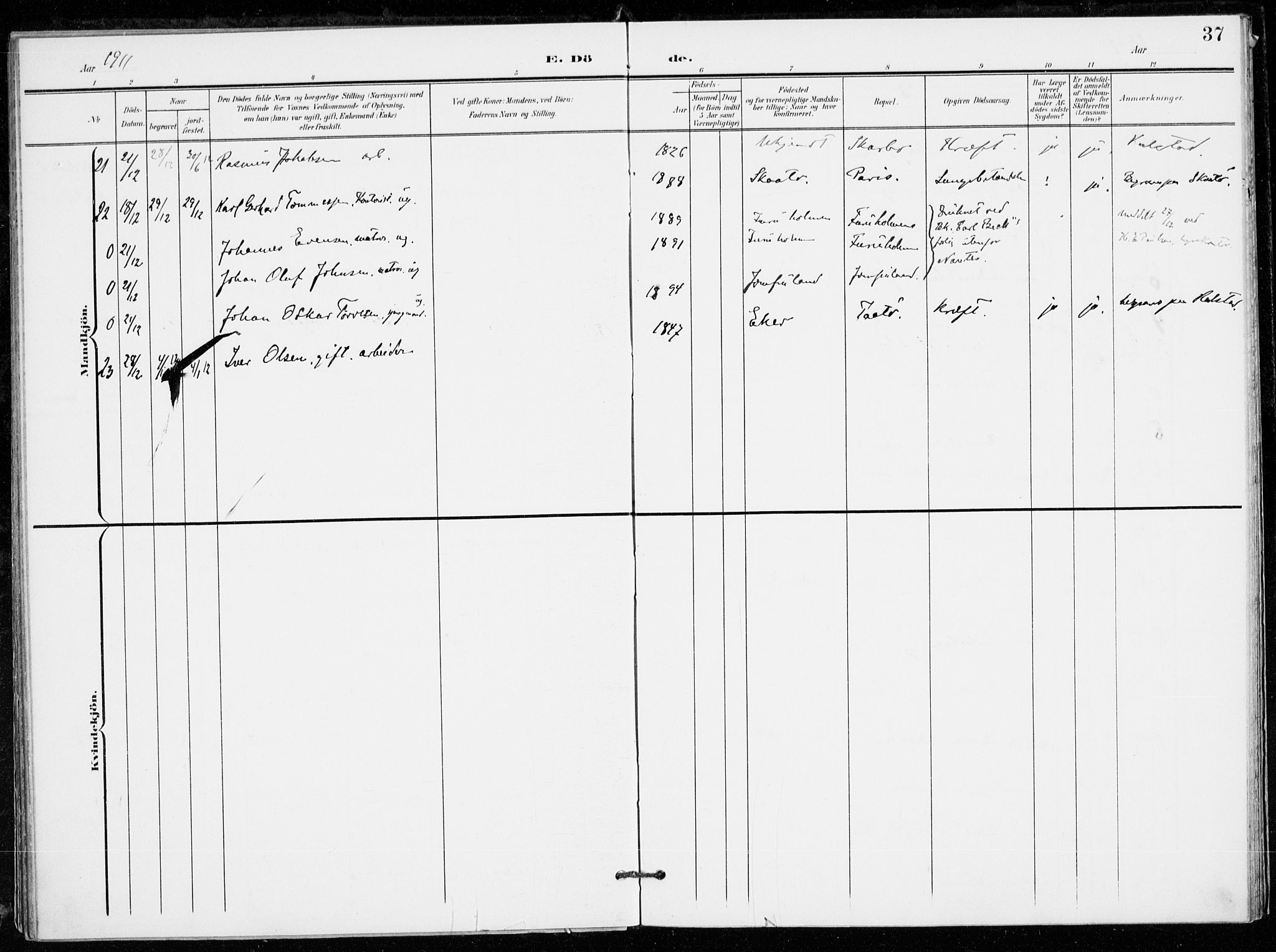 Skåtøy kirkebøker, AV/SAKO-A-304/F/Fa/L0005: Parish register (official) no. I 5, 1901-1923, p. 37