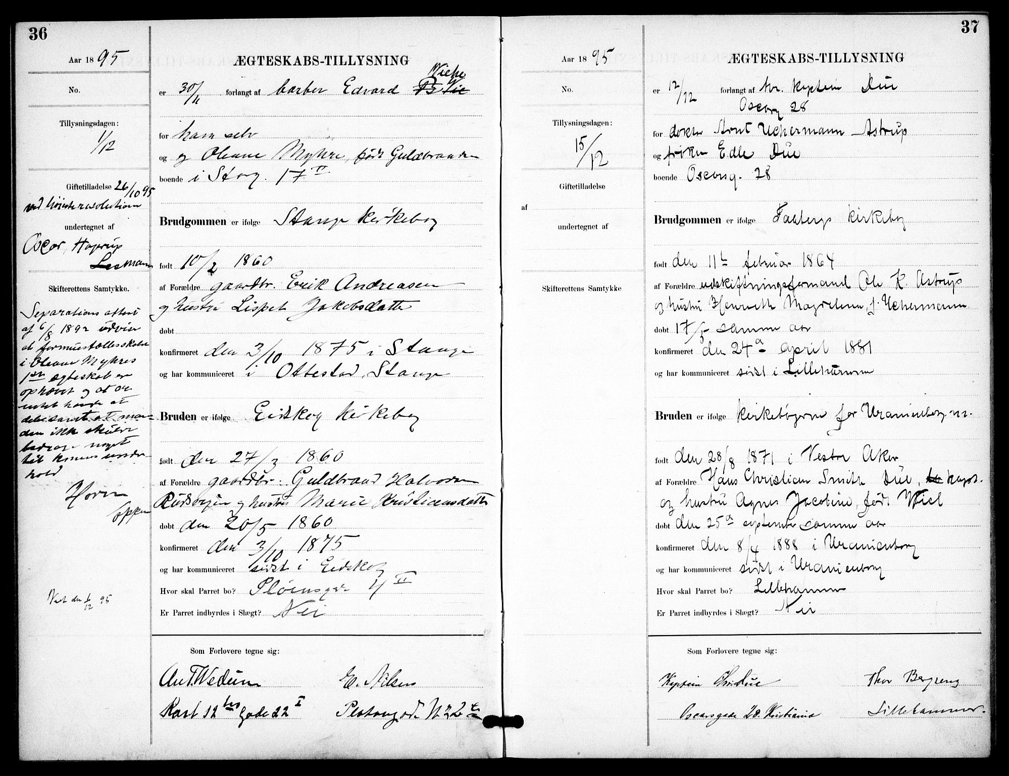 Garnisonsmenigheten Kirkebøker, AV/SAO-A-10846/H/Ha/L0008: Banns register no. I 8, 1894-1908, p. 36-37