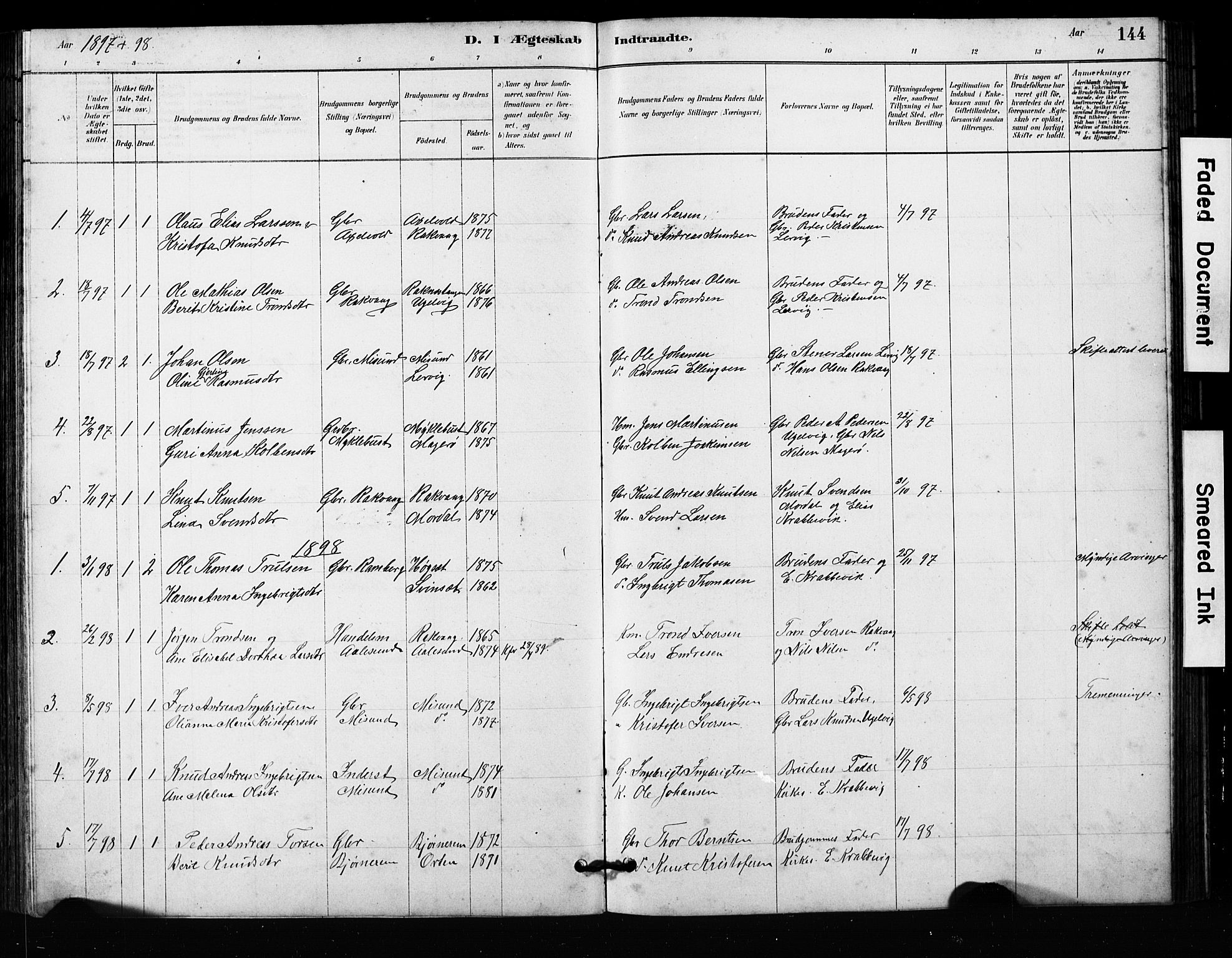 Ministerialprotokoller, klokkerbøker og fødselsregistre - Møre og Romsdal, SAT/A-1454/563/L0737: Parish register (copy) no. 563C01, 1878-1916, p. 144