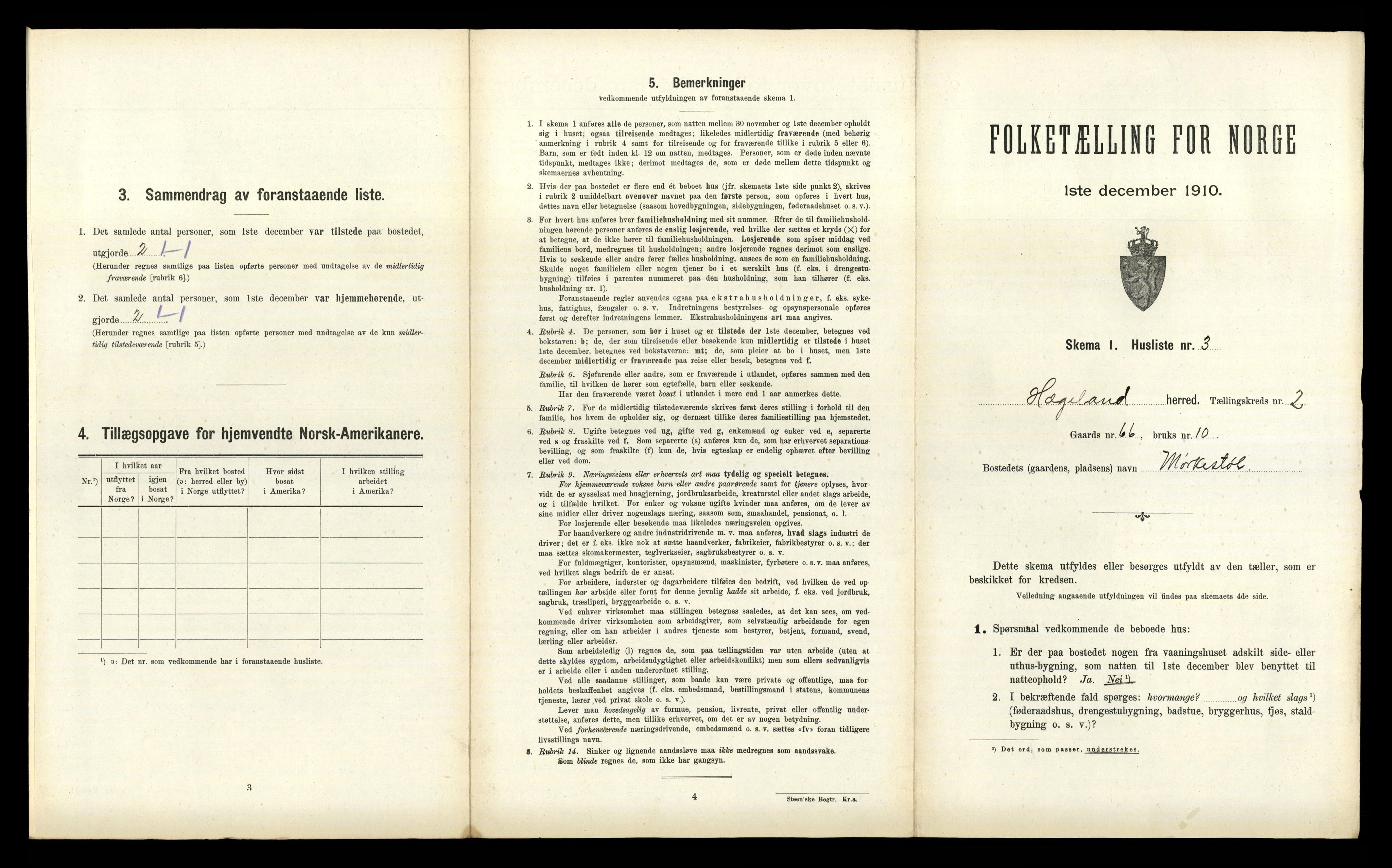 RA, 1910 census for Hægeland, 1910, p. 114