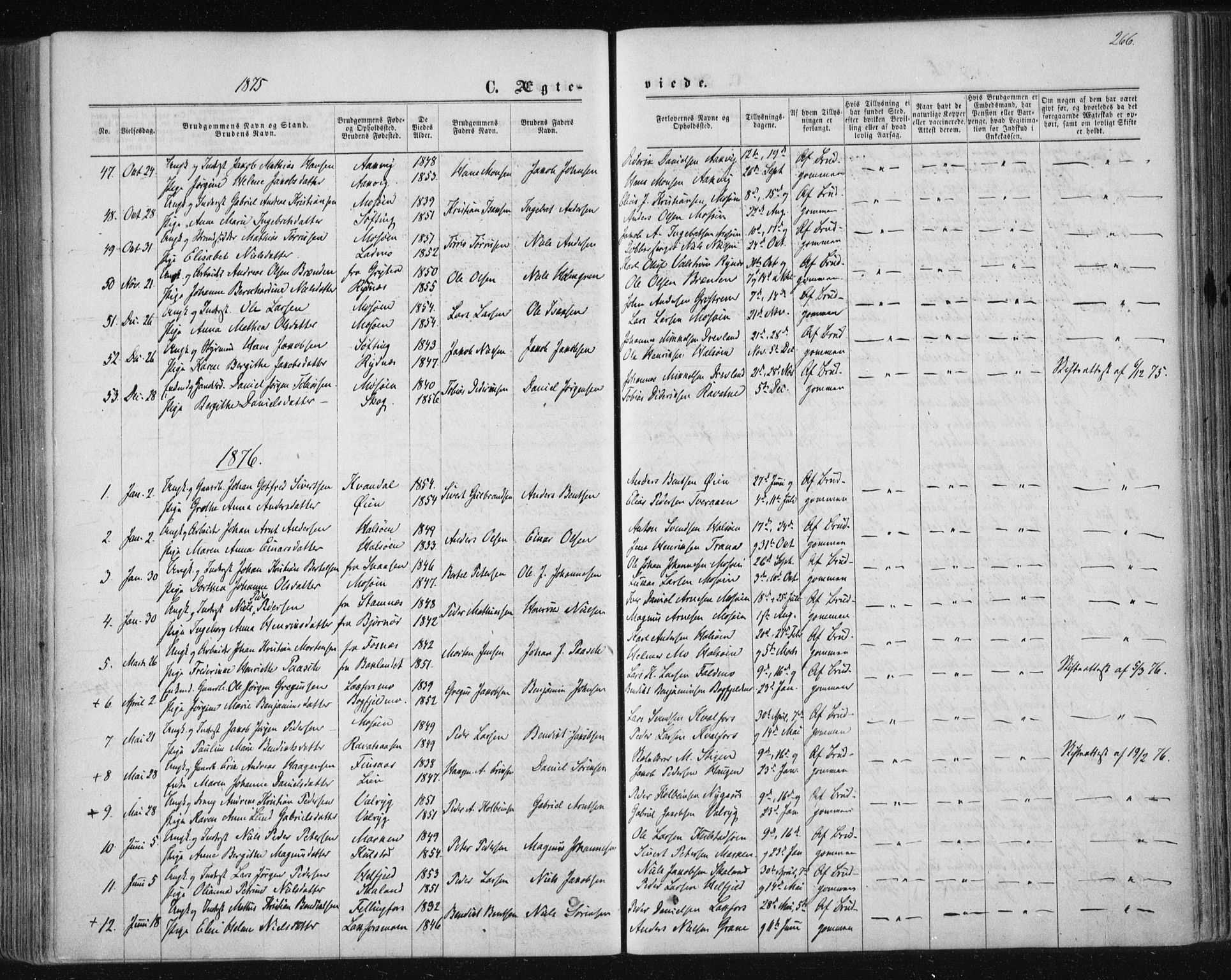 Ministerialprotokoller, klokkerbøker og fødselsregistre - Nordland, AV/SAT-A-1459/820/L0294: Parish register (official) no. 820A15, 1866-1879, p. 266