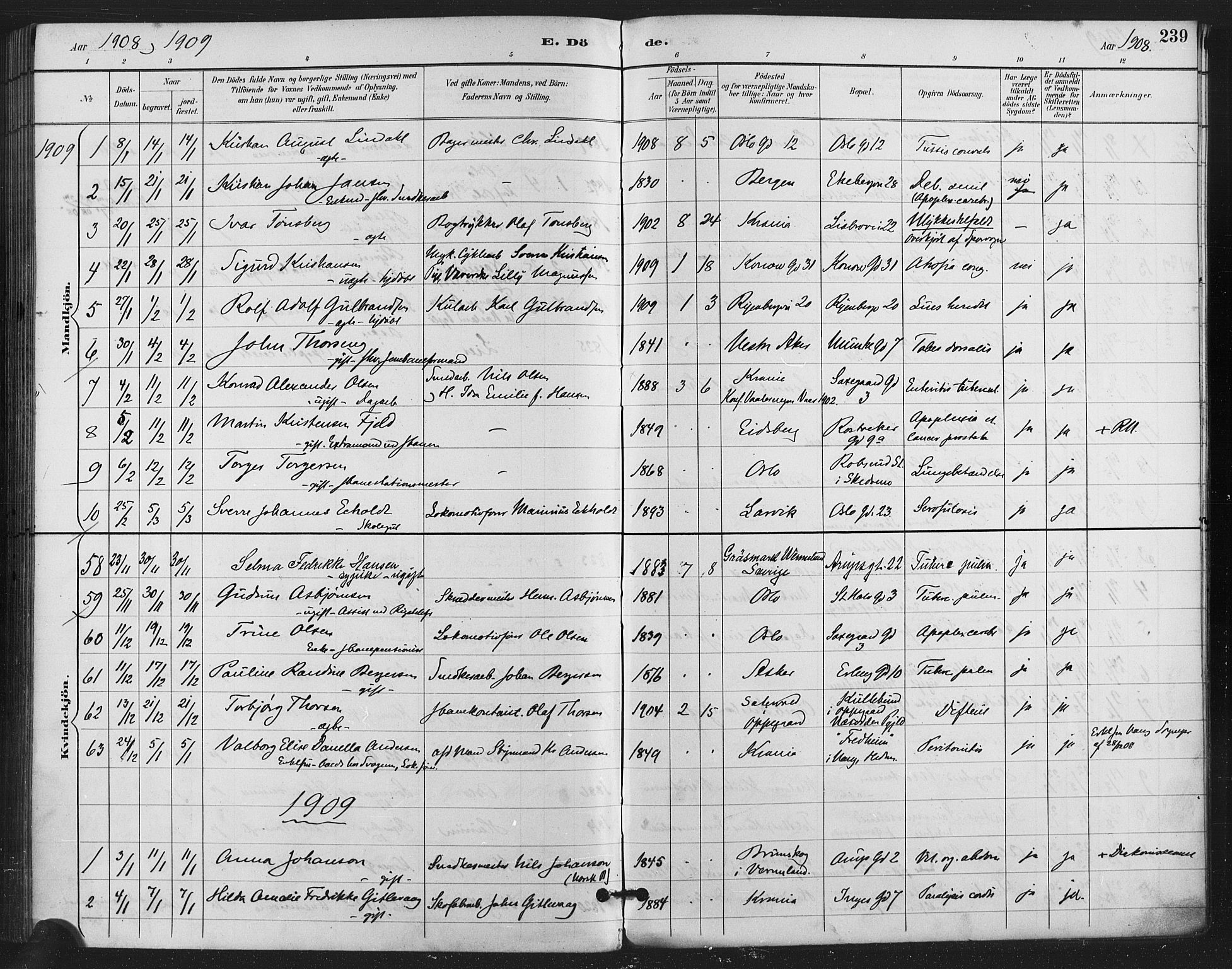 Gamlebyen prestekontor Kirkebøker, SAO/A-10884/F/Fa/L0009: Parish register (official) no. 9, 1888-1909, p. 239