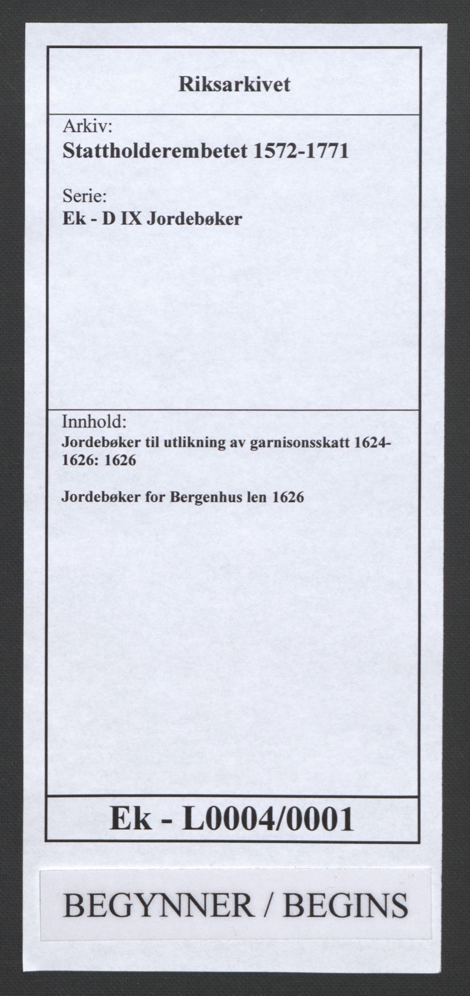 Stattholderembetet 1572-1771, AV/RA-EA-2870/Ek/L0004/0001: Jordebøker til utlikning av garnisonsskatt 1624-1626: / Jordebøker for Bergenhus len, 1626, p. 1