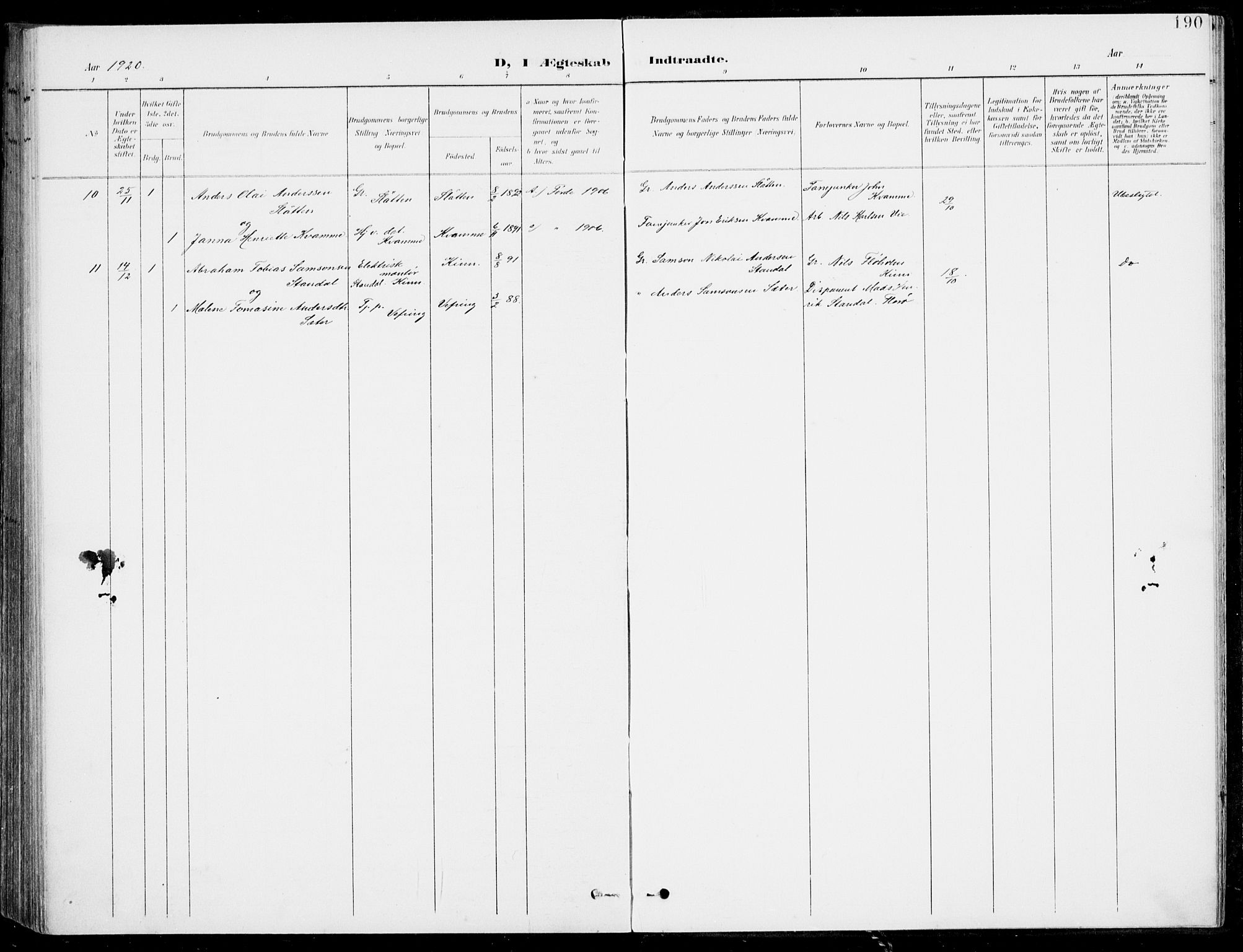 Førde sokneprestembete, AV/SAB-A-79901/H/Haa/Haab/L0002: Parish register (official) no. B  2, 1899-1920, p. 190