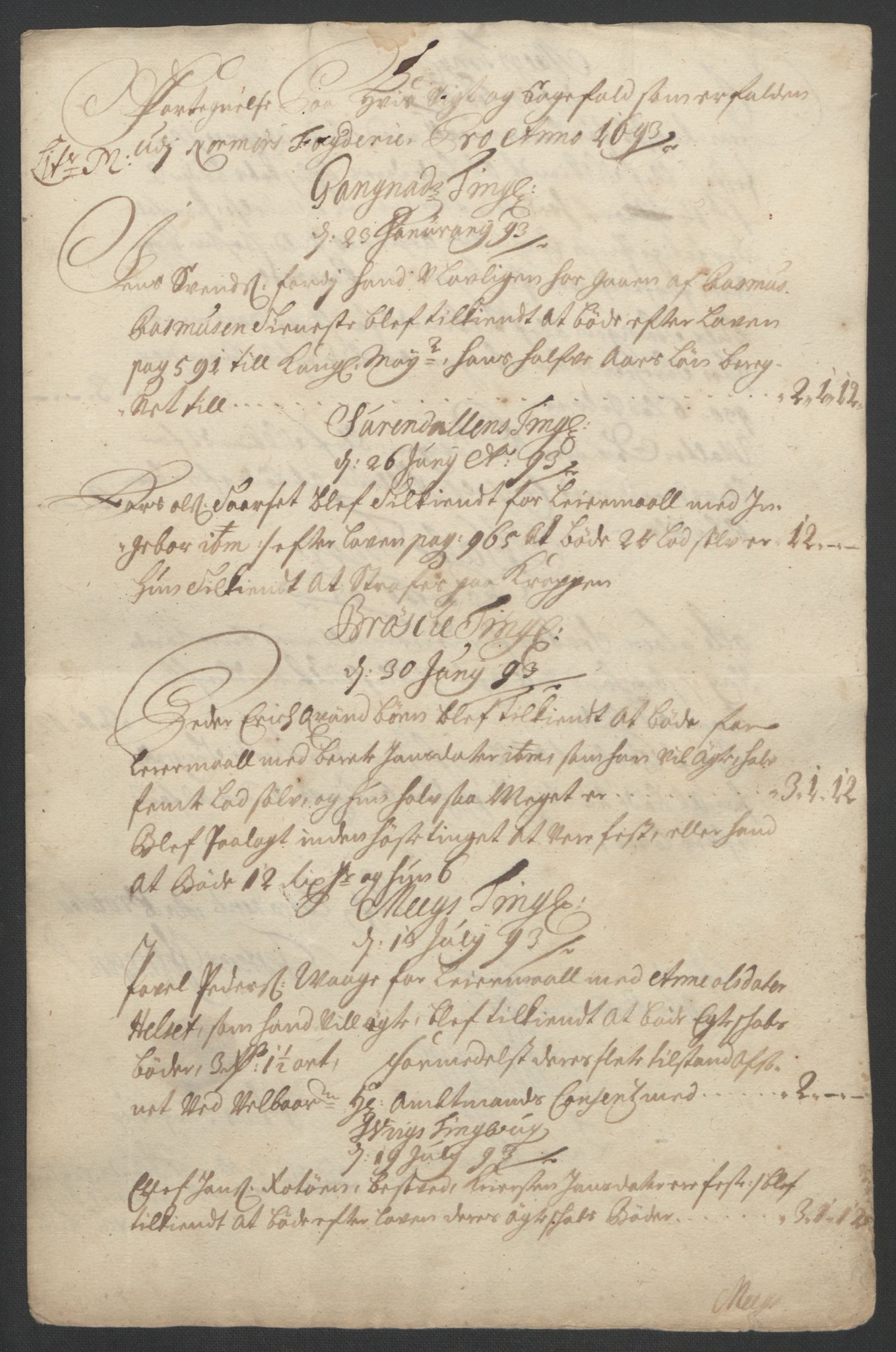 Rentekammeret inntil 1814, Reviderte regnskaper, Fogderegnskap, RA/EA-4092/R56/L3735: Fogderegnskap Nordmøre, 1692-1693, p. 375