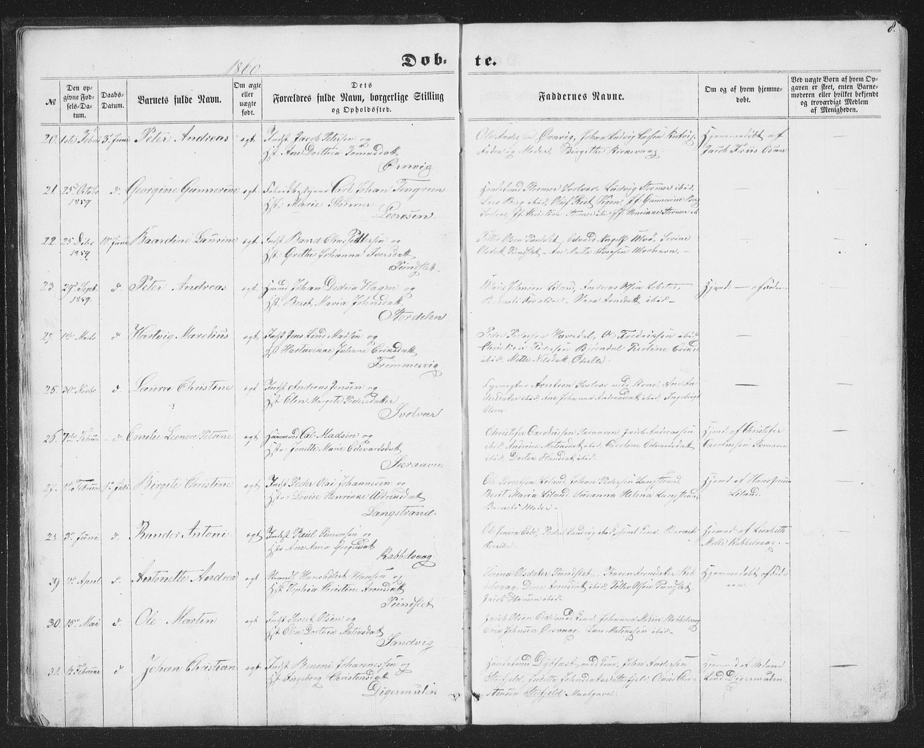 Ministerialprotokoller, klokkerbøker og fødselsregistre - Nordland, SAT/A-1459/874/L1073: Parish register (copy) no. 874C02, 1860-1870, p. 8