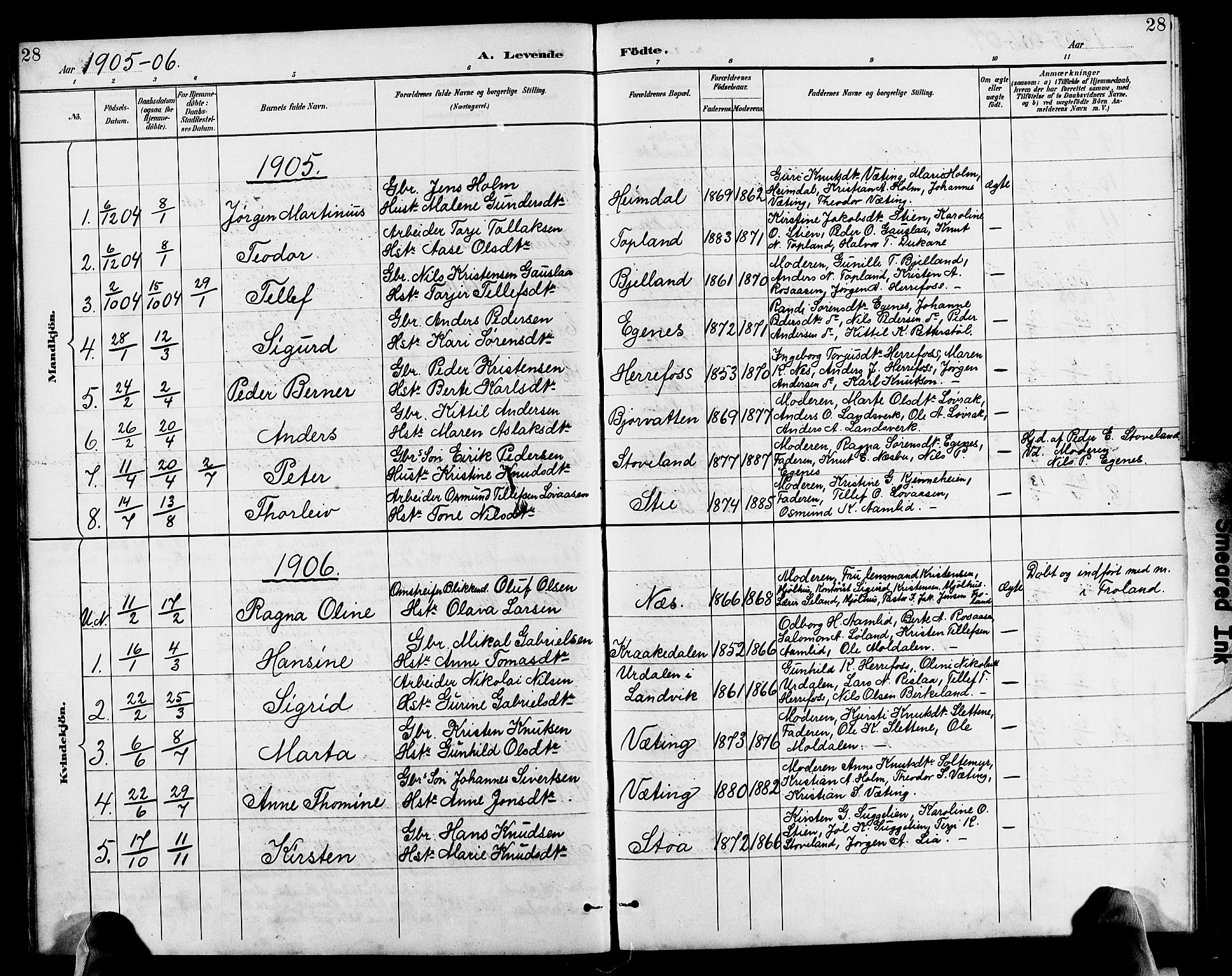 Herefoss sokneprestkontor, AV/SAK-1111-0019/F/Fb/Fba/L0003: Parish register (copy) no. B 3, 1887-1925, p. 28