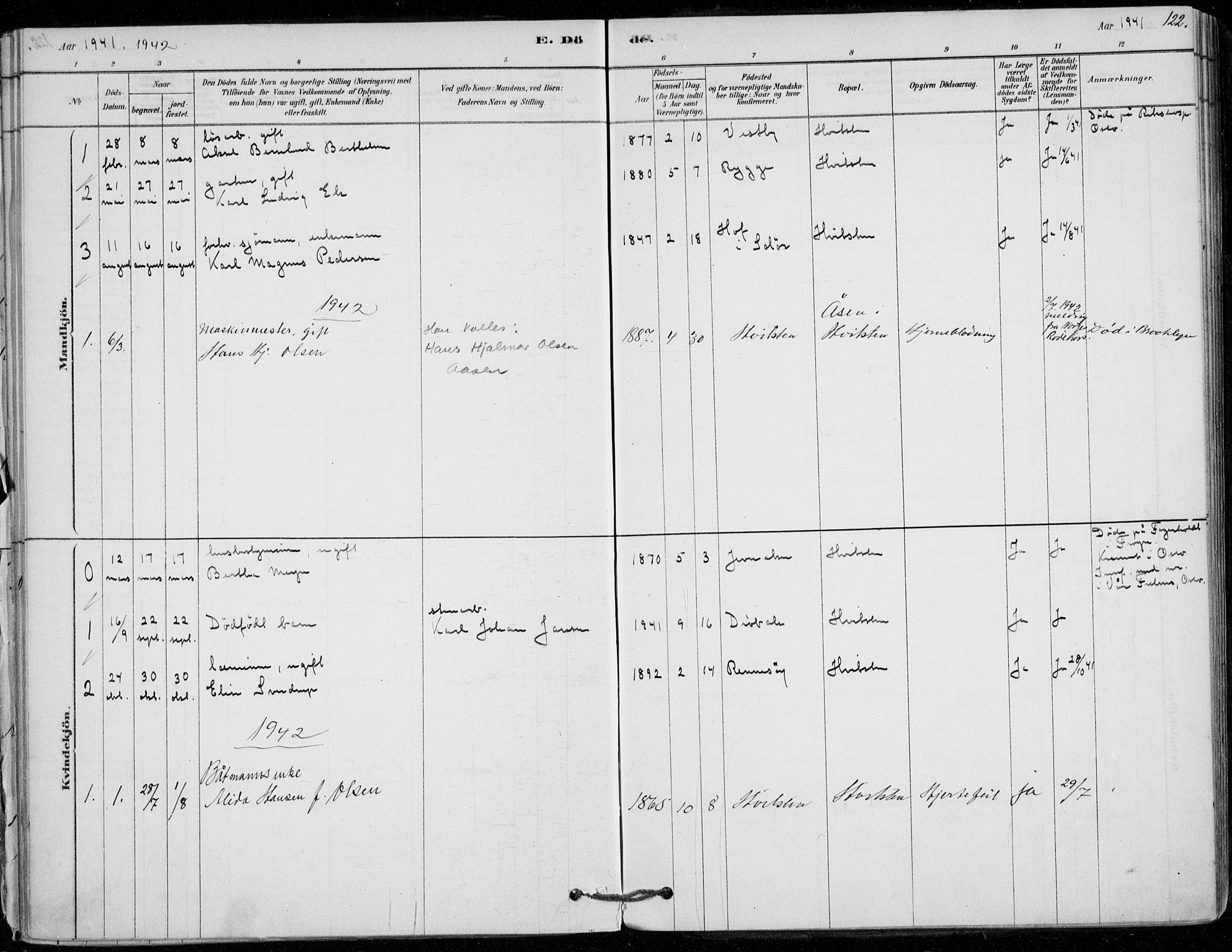 Vestby prestekontor Kirkebøker, SAO/A-10893/F/Fd/L0001: Parish register (official) no. IV 1, 1878-1945, p. 122
