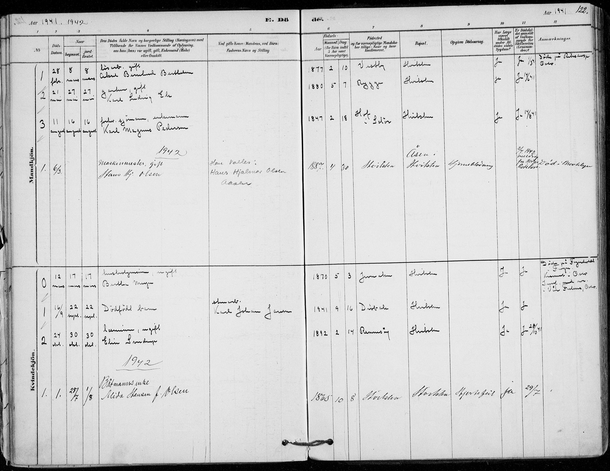 Vestby prestekontor Kirkebøker, AV/SAO-A-10893/F/Fd/L0001: Parish register (official) no. IV 1, 1878-1945, p. 122