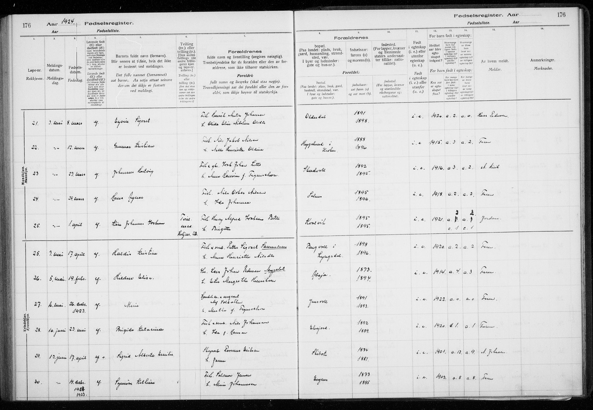 Lyngen sokneprestembete, AV/SATØ-S-1289/I/Ia/L0075: Birth register no. 75, 1916-1924, p. 176