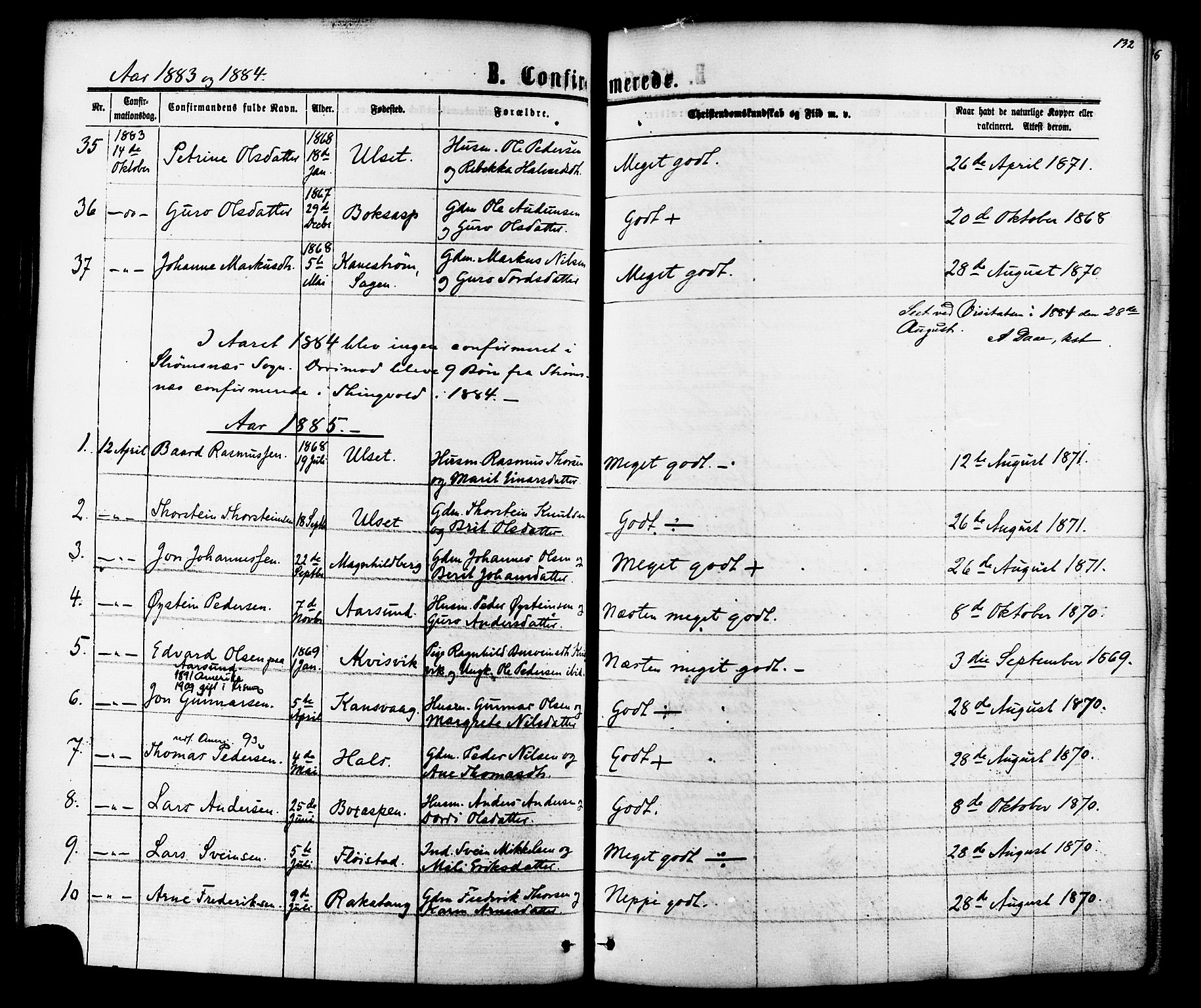 Ministerialprotokoller, klokkerbøker og fødselsregistre - Møre og Romsdal, AV/SAT-A-1454/587/L0999: Parish register (official) no. 587A01, 1864-1886, p. 132