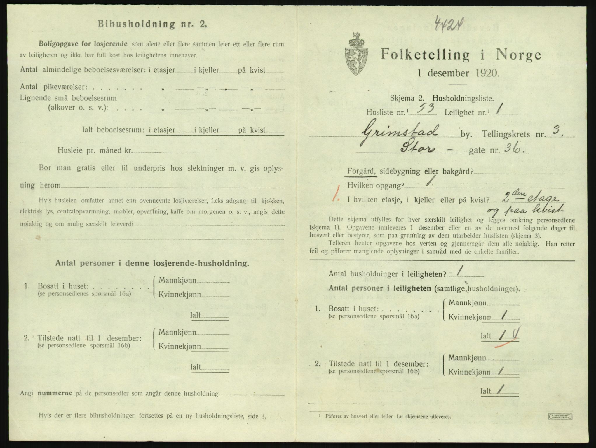 SAK, 1920 census for Grimstad, 1920, p. 1669