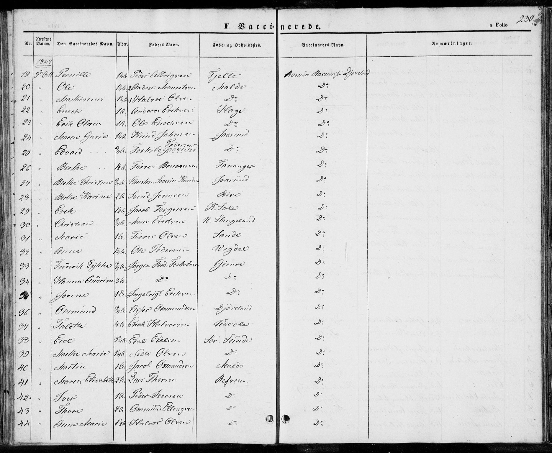 Håland sokneprestkontor, AV/SAST-A-101802/001/30BA/L0006: Parish register (official) no. A 6, 1842-1853, p. 230