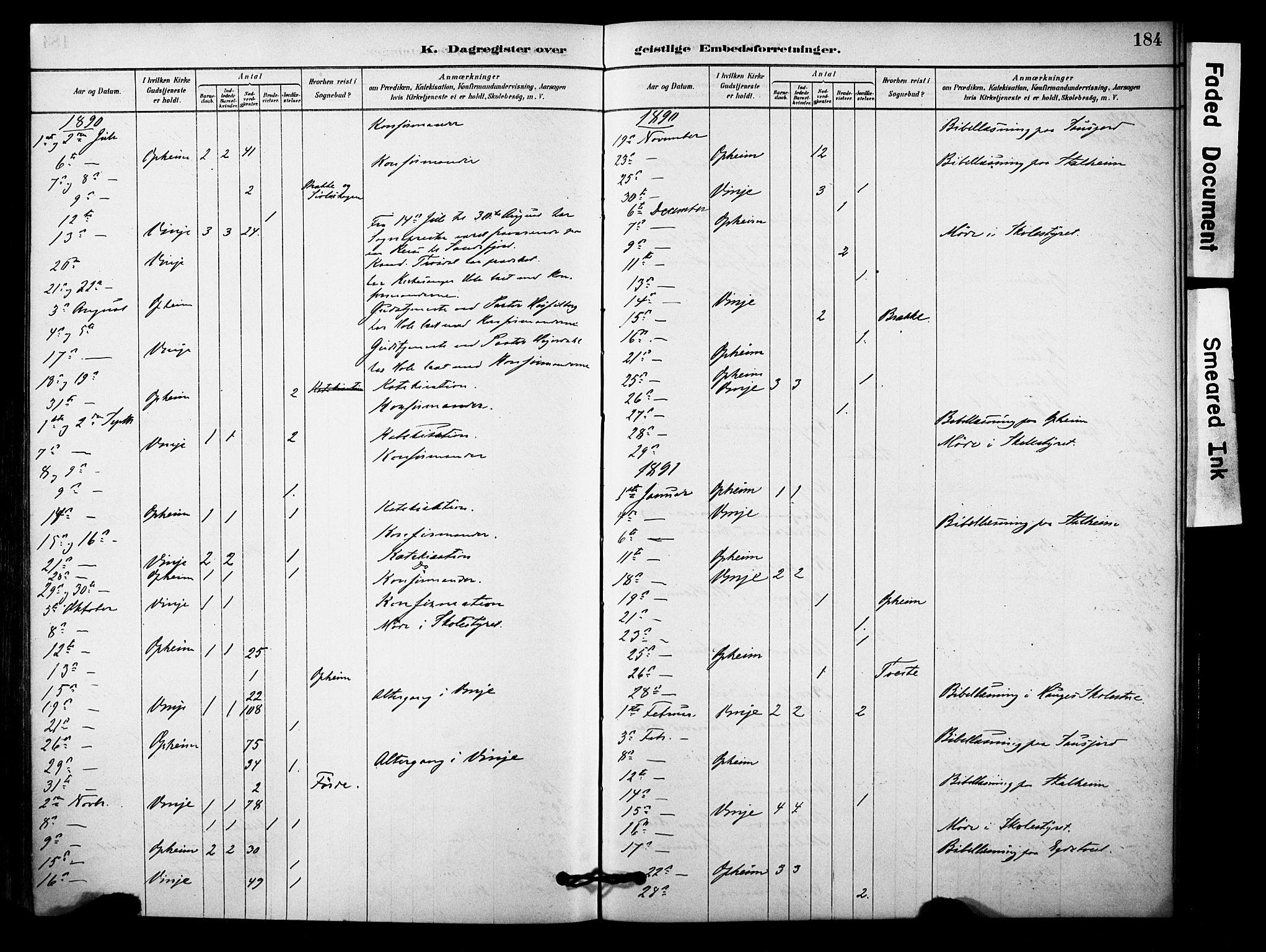 Vossestrand Sokneprestembete, AV/SAB-A-79101/H/Haa: Parish register (official) no. C 1, 1878-1903, p. 184