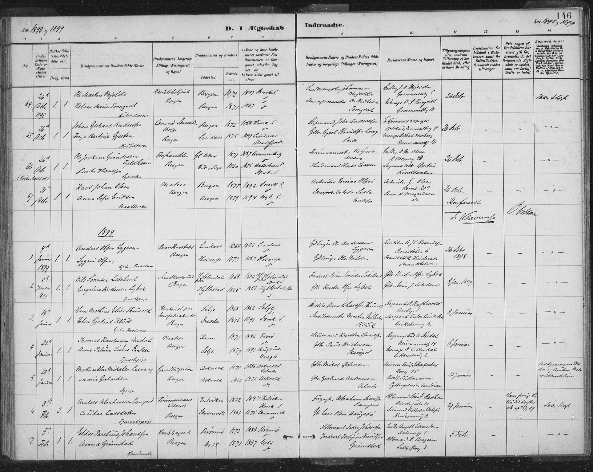 Domkirken sokneprestembete, SAB/A-74801/H/Hab/L0032: Parish register (copy) no. D 4, 1880-1907, p. 146