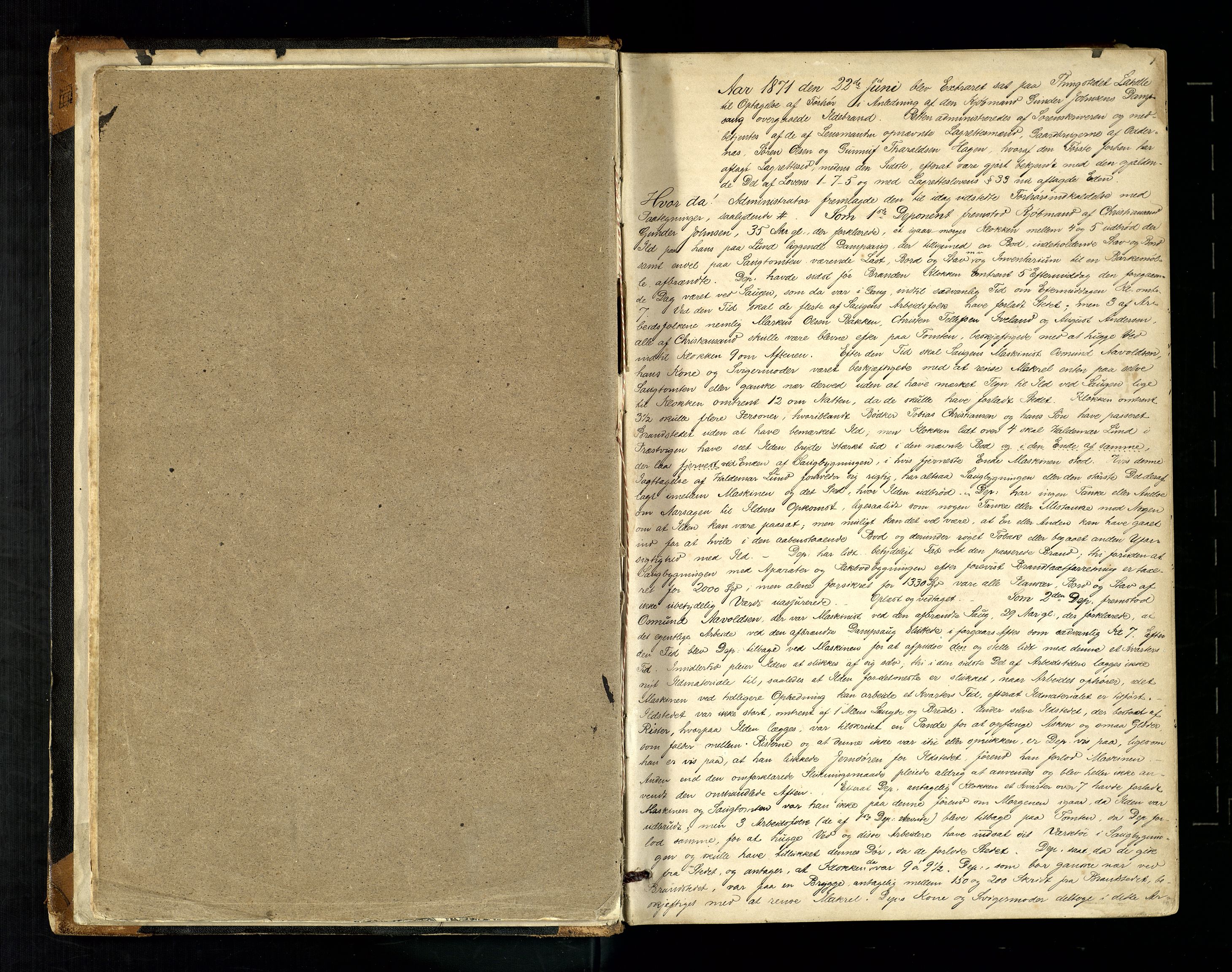 Torridal sorenskriveri, SAK/1221-0012/F/Fb/L0003: Ekstrarettsprotokoll nr. 3, 1871-1879, p. 1