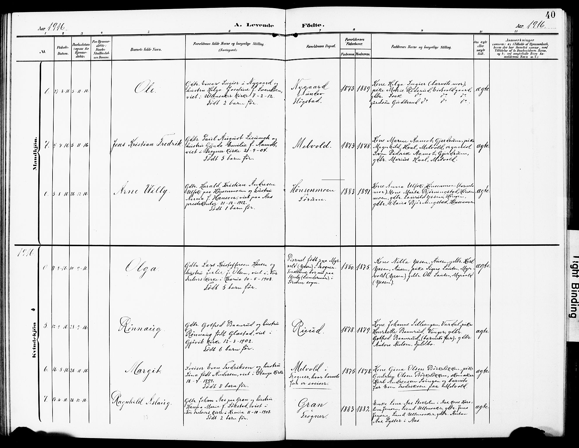 Sørum prestekontor Kirkebøker, AV/SAO-A-10303/G/Gb/L0001: Parish register (copy) no. II 1, 1907-1929, p. 40