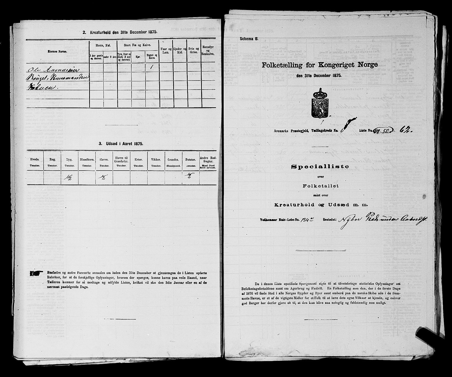 RA, 1875 census for 0118P Aremark, 1875, p. 938